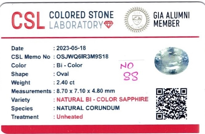 2.40 Ct. Bi Color Sapphire from Ceylon (Sri Lanka)