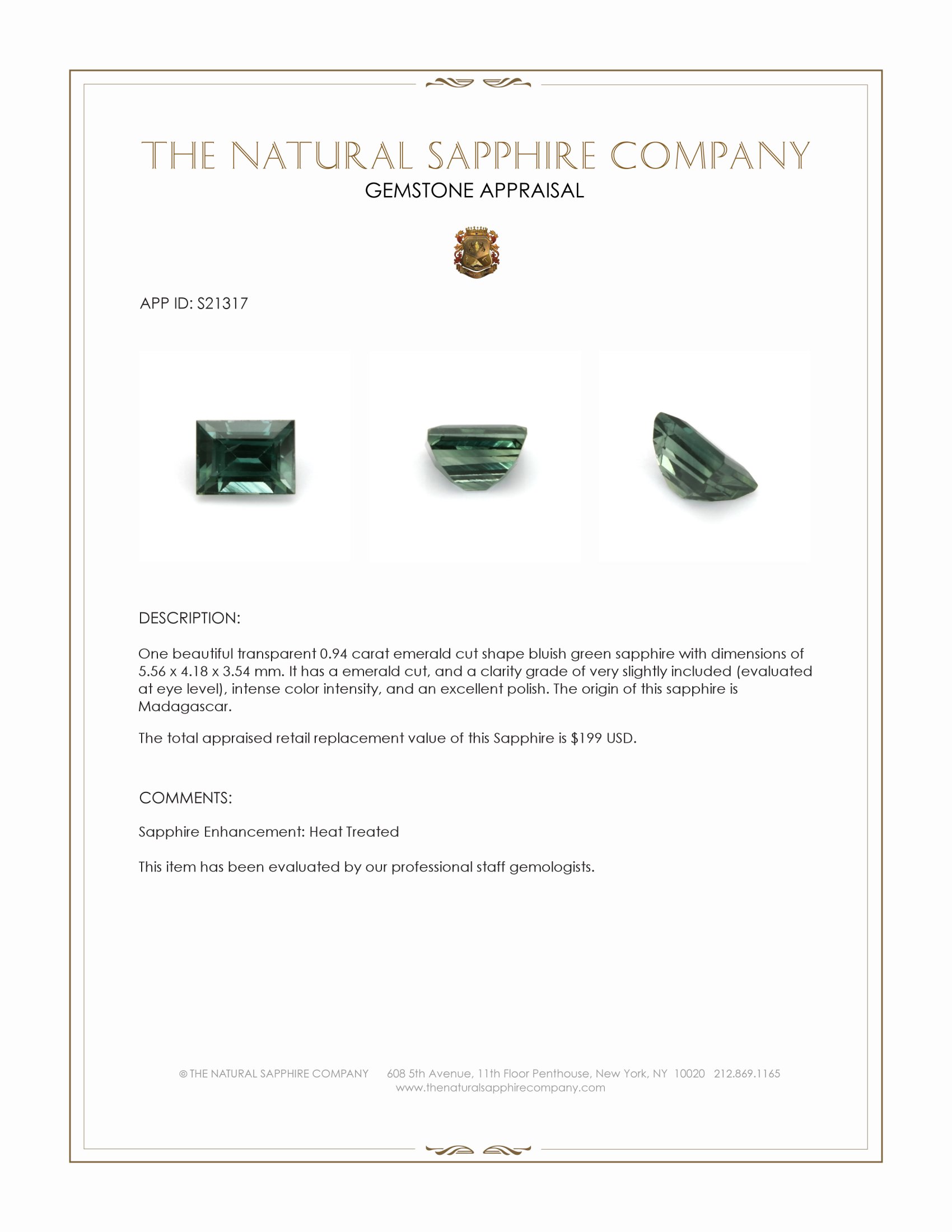 0.94 Ct. Bluish Green Sapphire from Madagascar