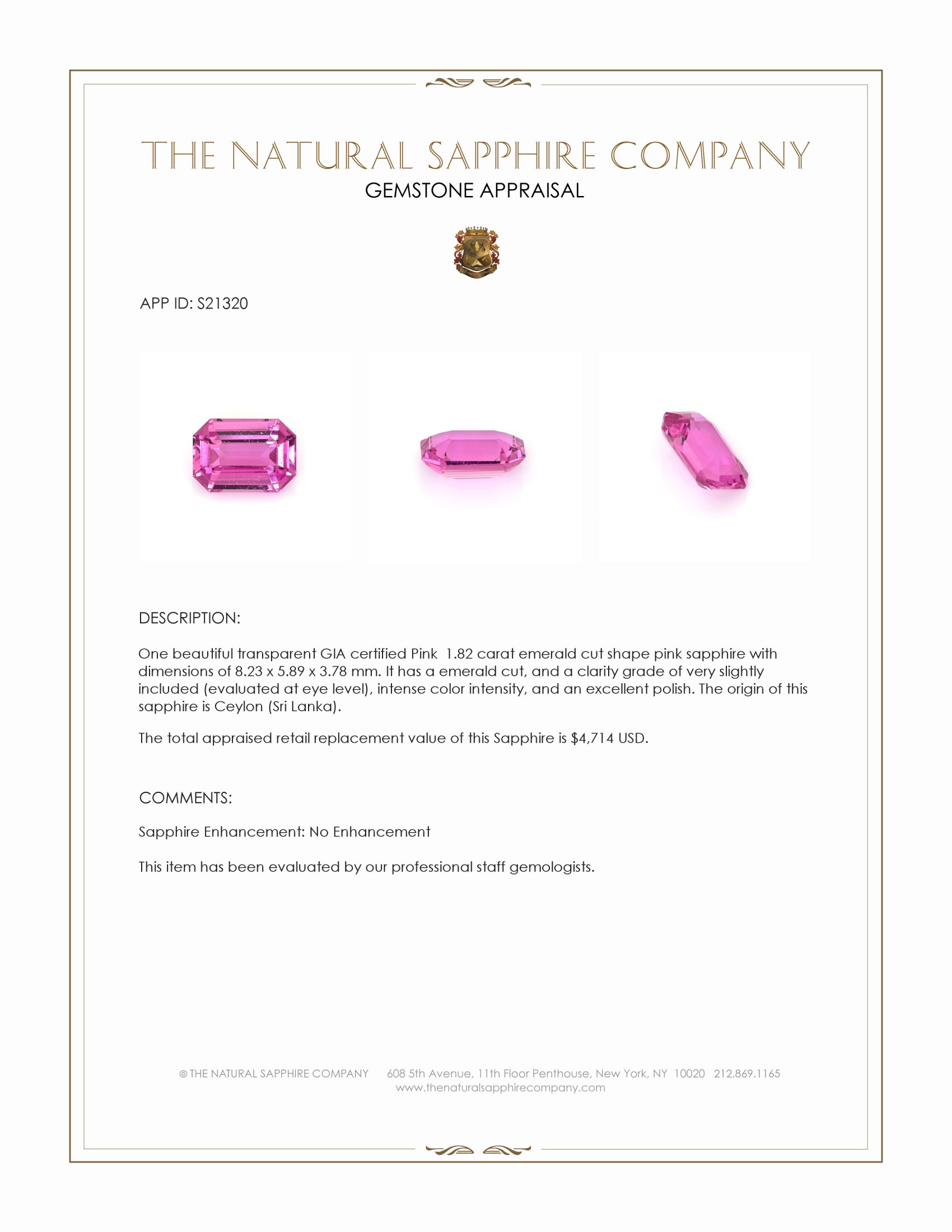 1.82 Ct. Pink Sapphire from Ceylon (Sri Lanka)