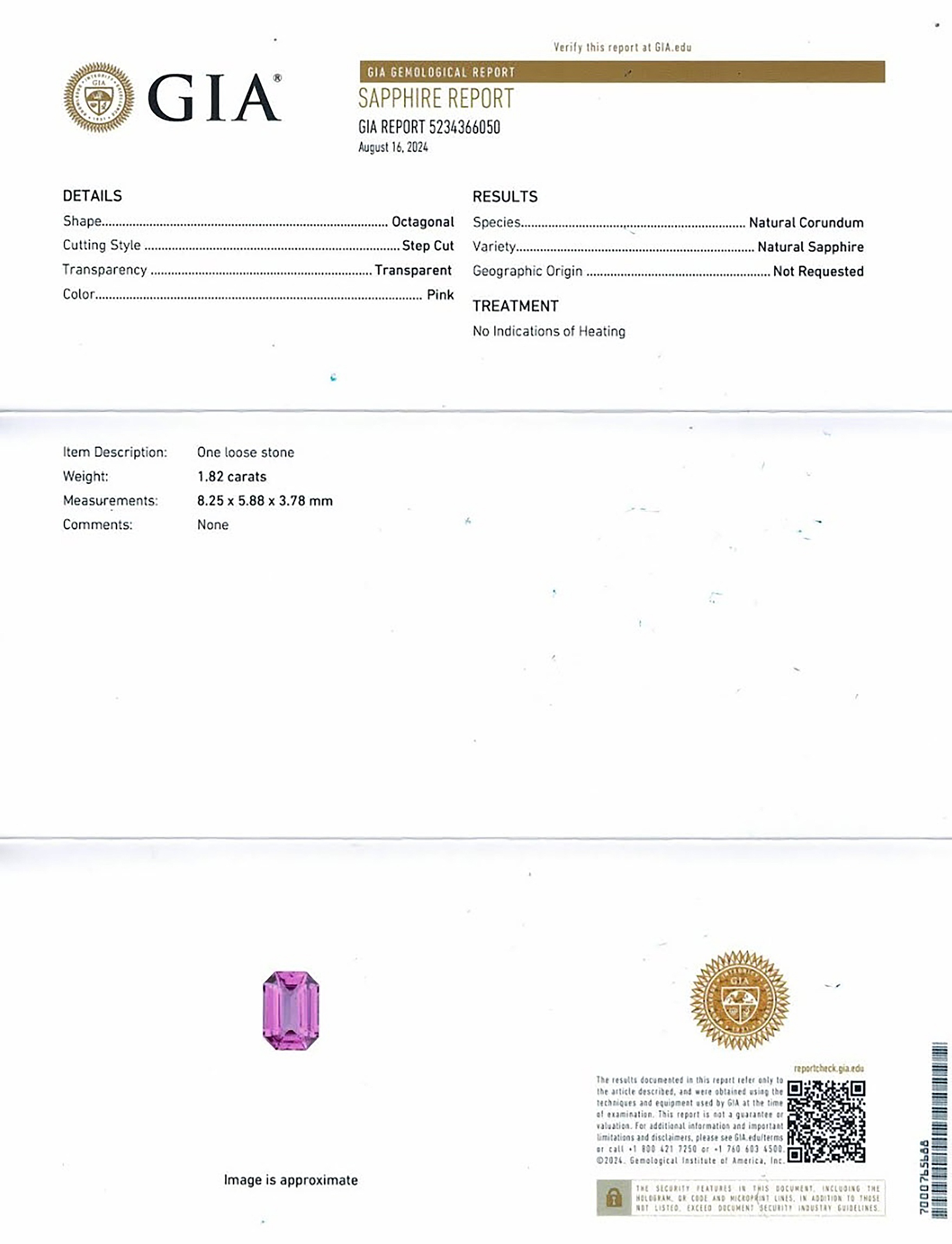 1.82 Ct. Pink Sapphire from Ceylon (Sri Lanka)