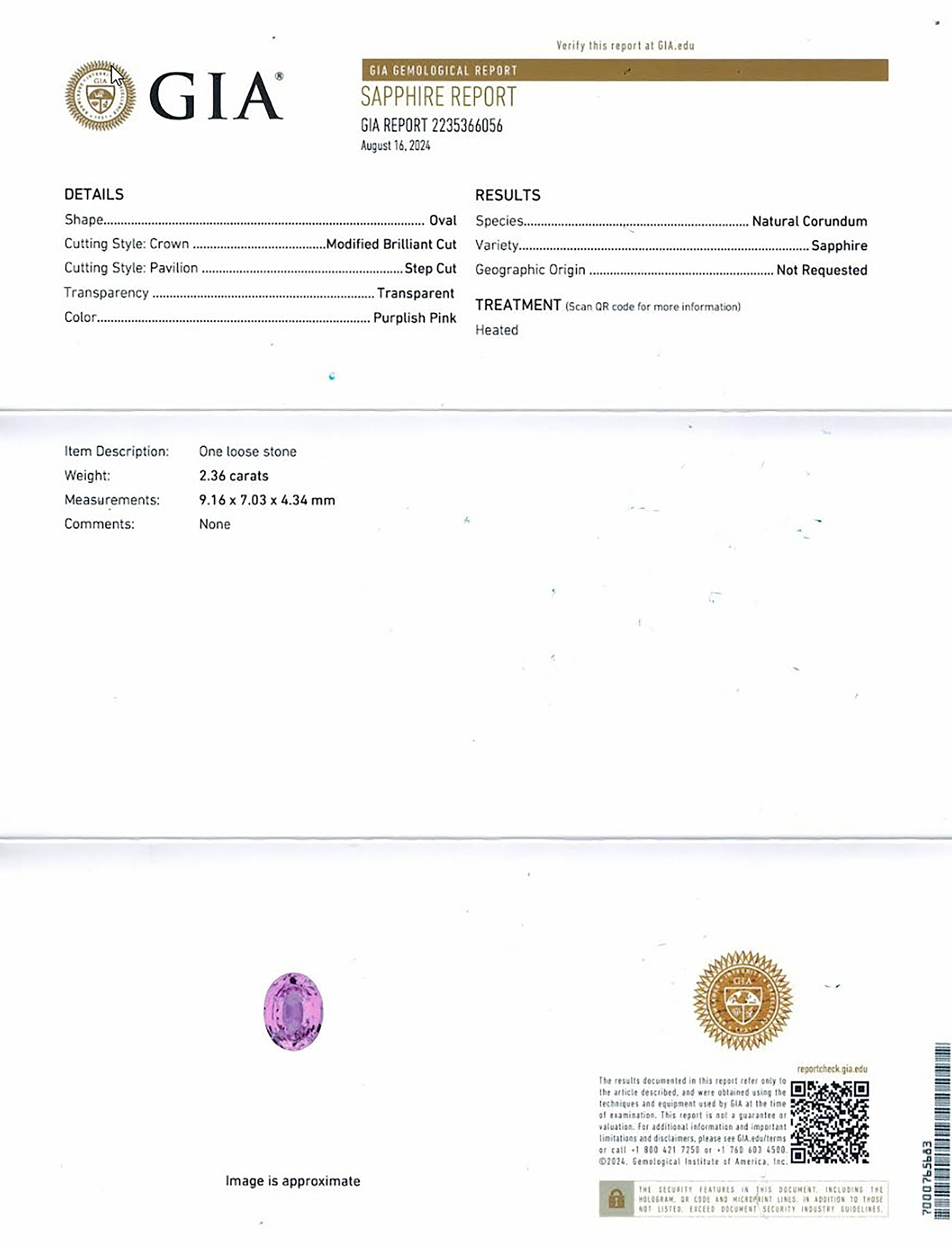 2.36 Ct. Purplish Pink Sapphire from Ceylon (Sri Lanka)