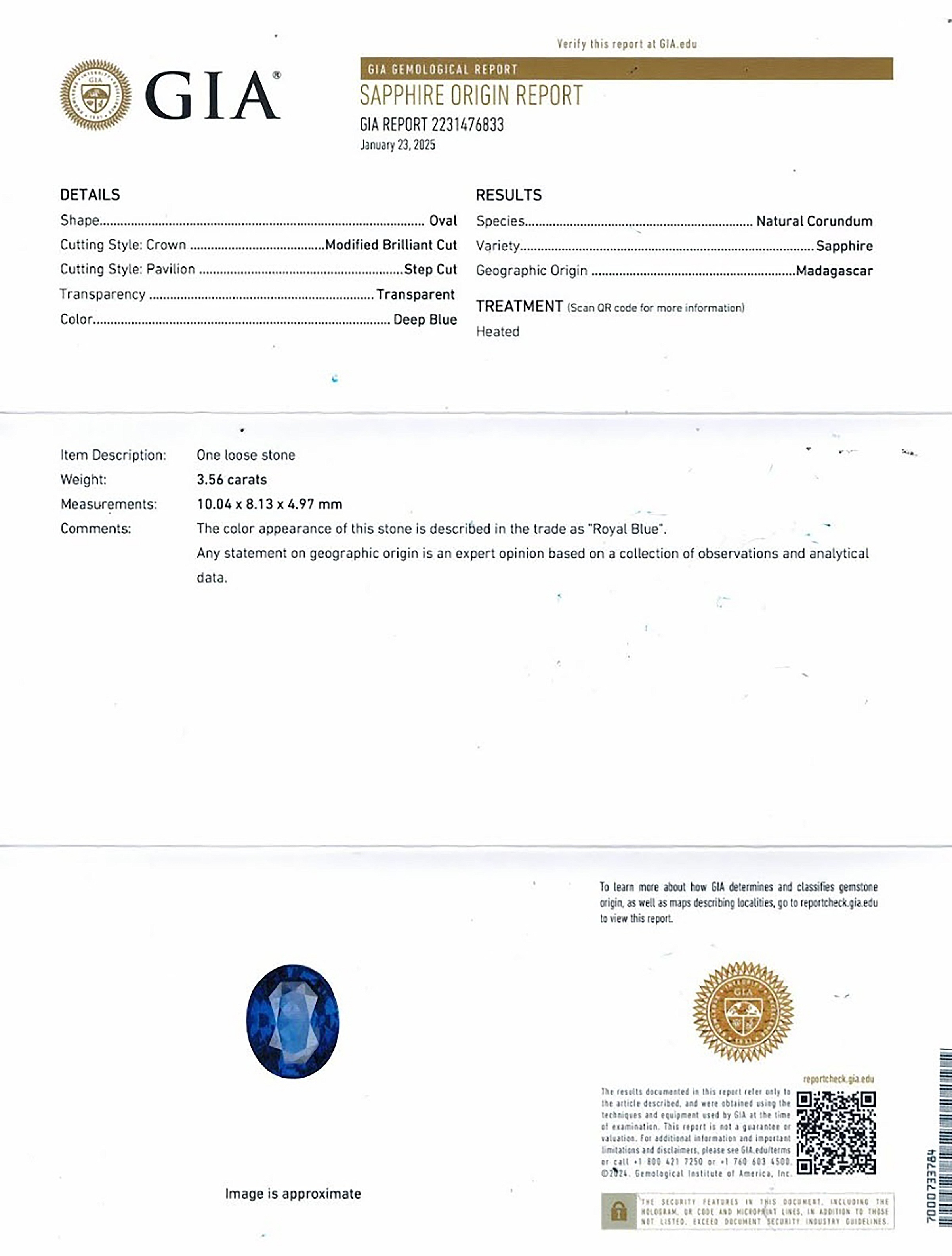 3.56 Ct. Blue Sapphire from Madagascar