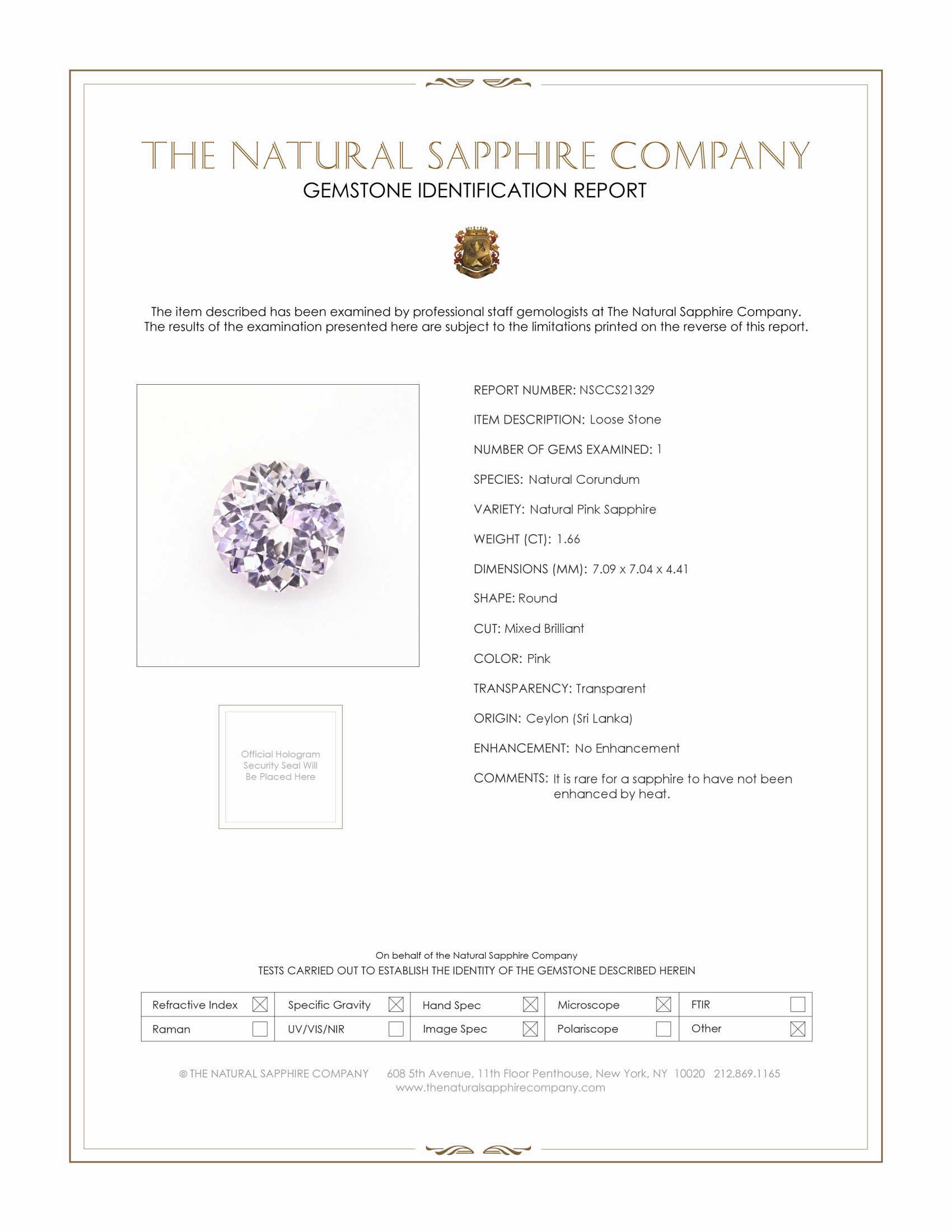 1.66 Ct. Pink Sapphire from Ceylon (Sri Lanka)