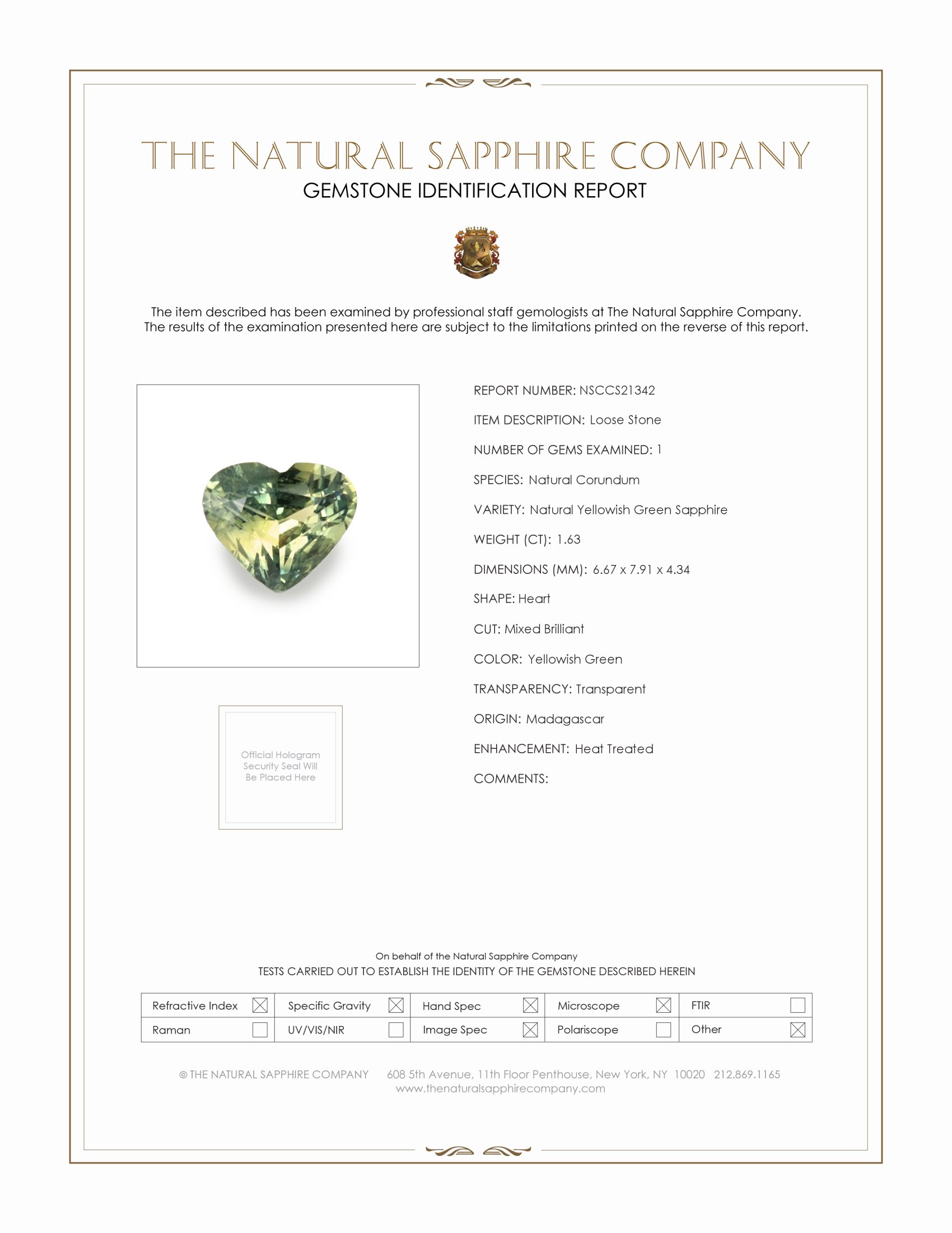 1.63 Ct. Yellowish Green Sapphire from Madagascar