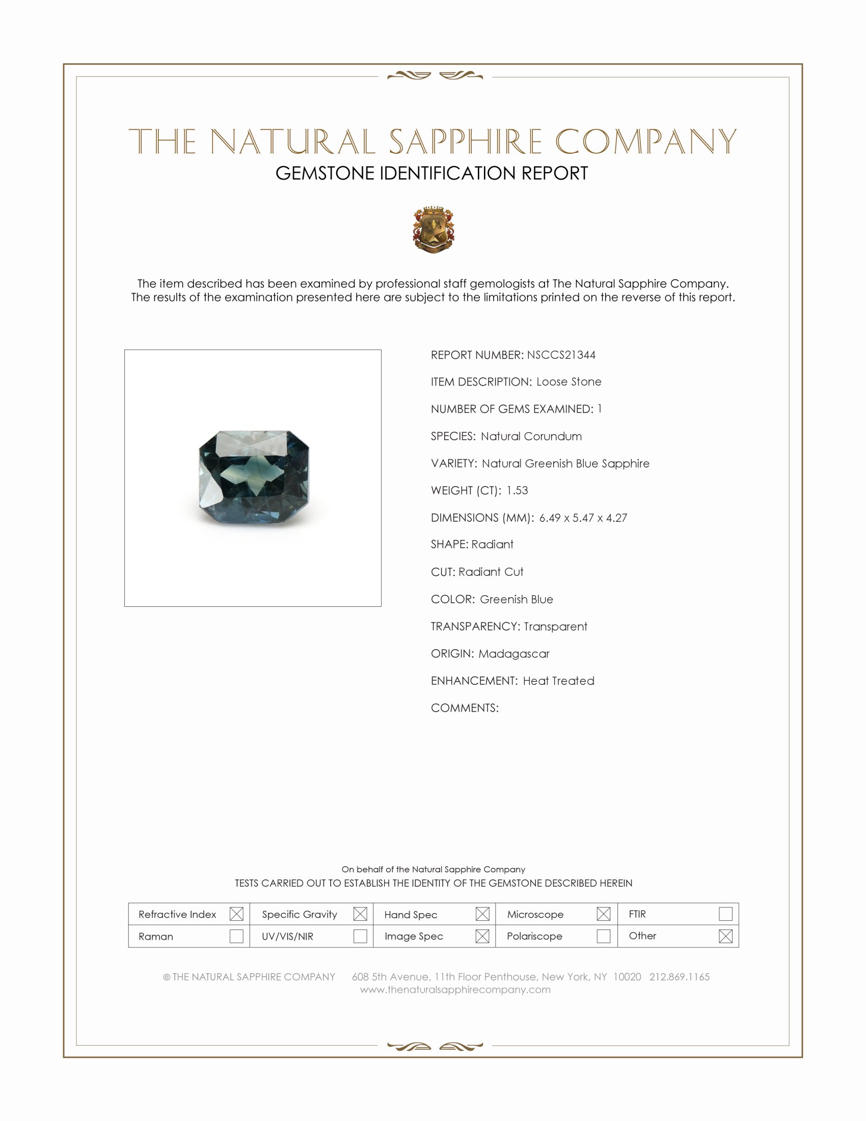 1.53 Ct. Greenish Blue Sapphire from Madagascar