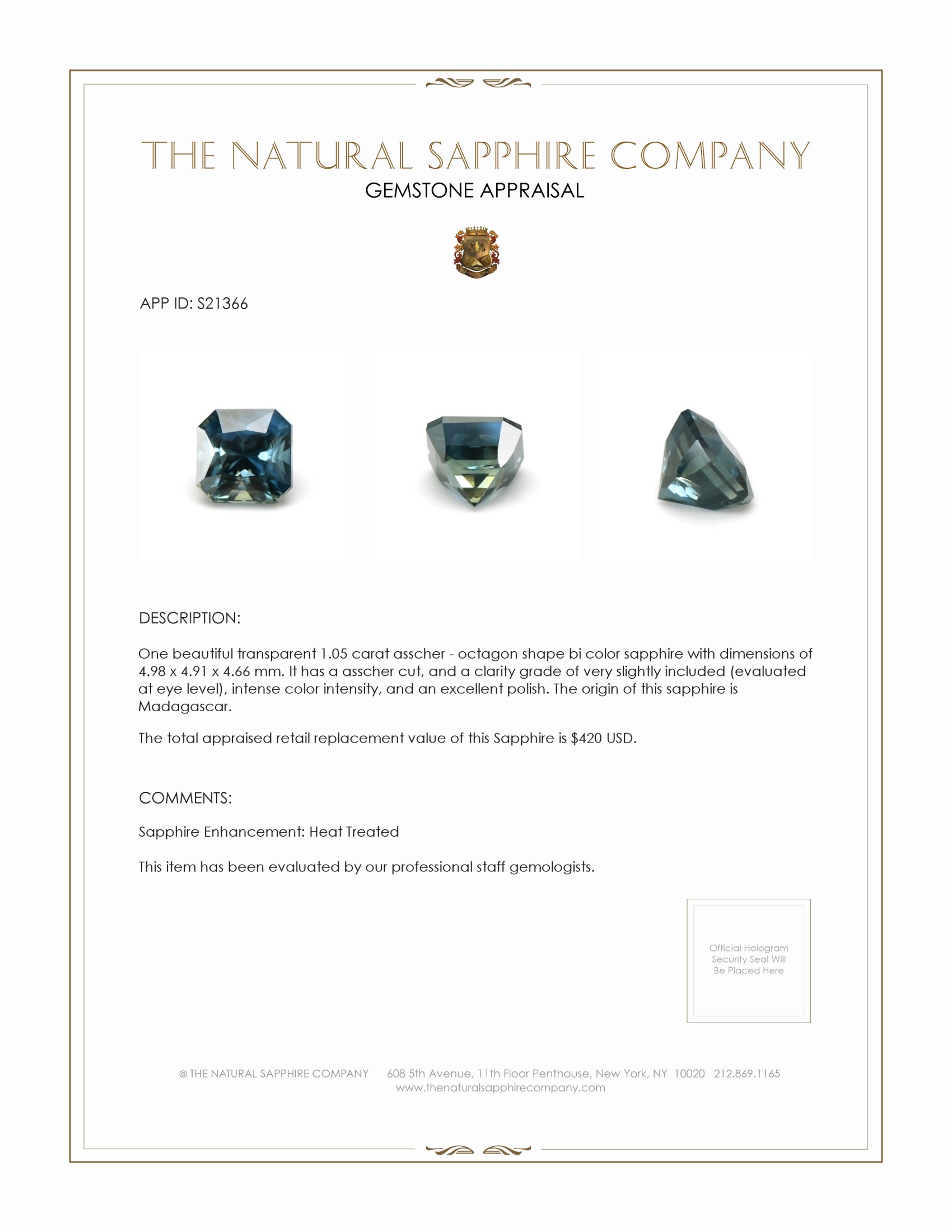 1.05 Ct. Bi Color Sapphire from Madagascar