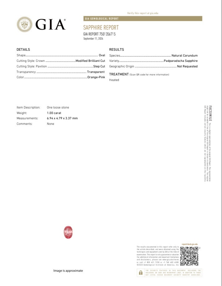 1.00 Ct. Padparadscha Sapphire from Ceylon (Sri Lanka)