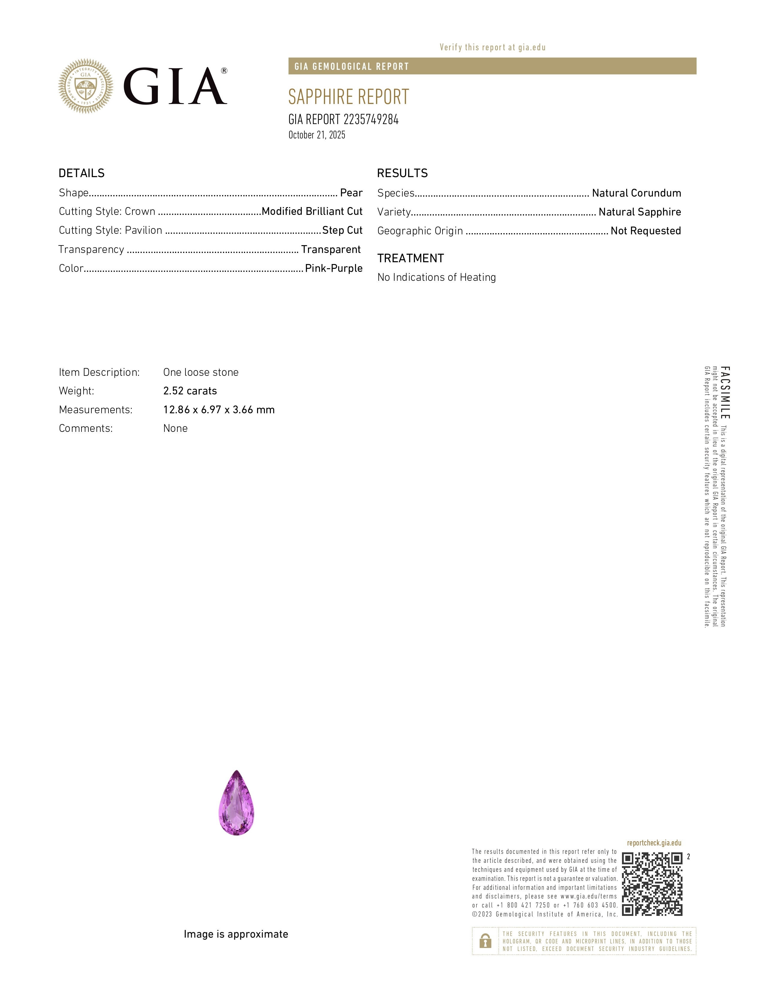 2.52 Ct. Pink Sapphire from Ceylon (Sri Lanka)