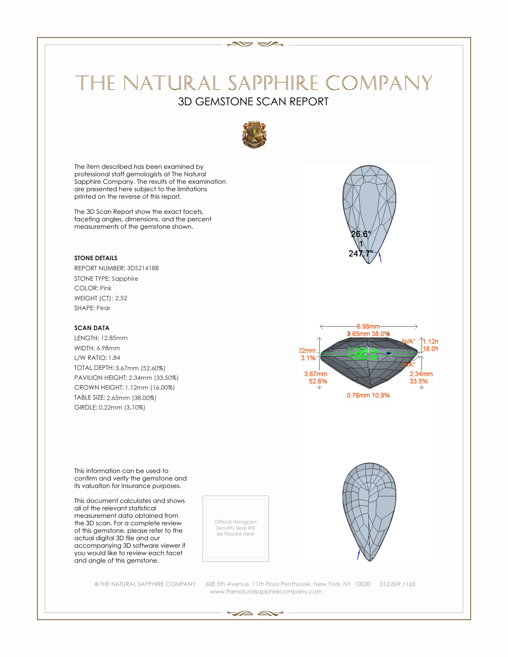 2.52 Ct. Pink Sapphire from Ceylon (Sri Lanka)