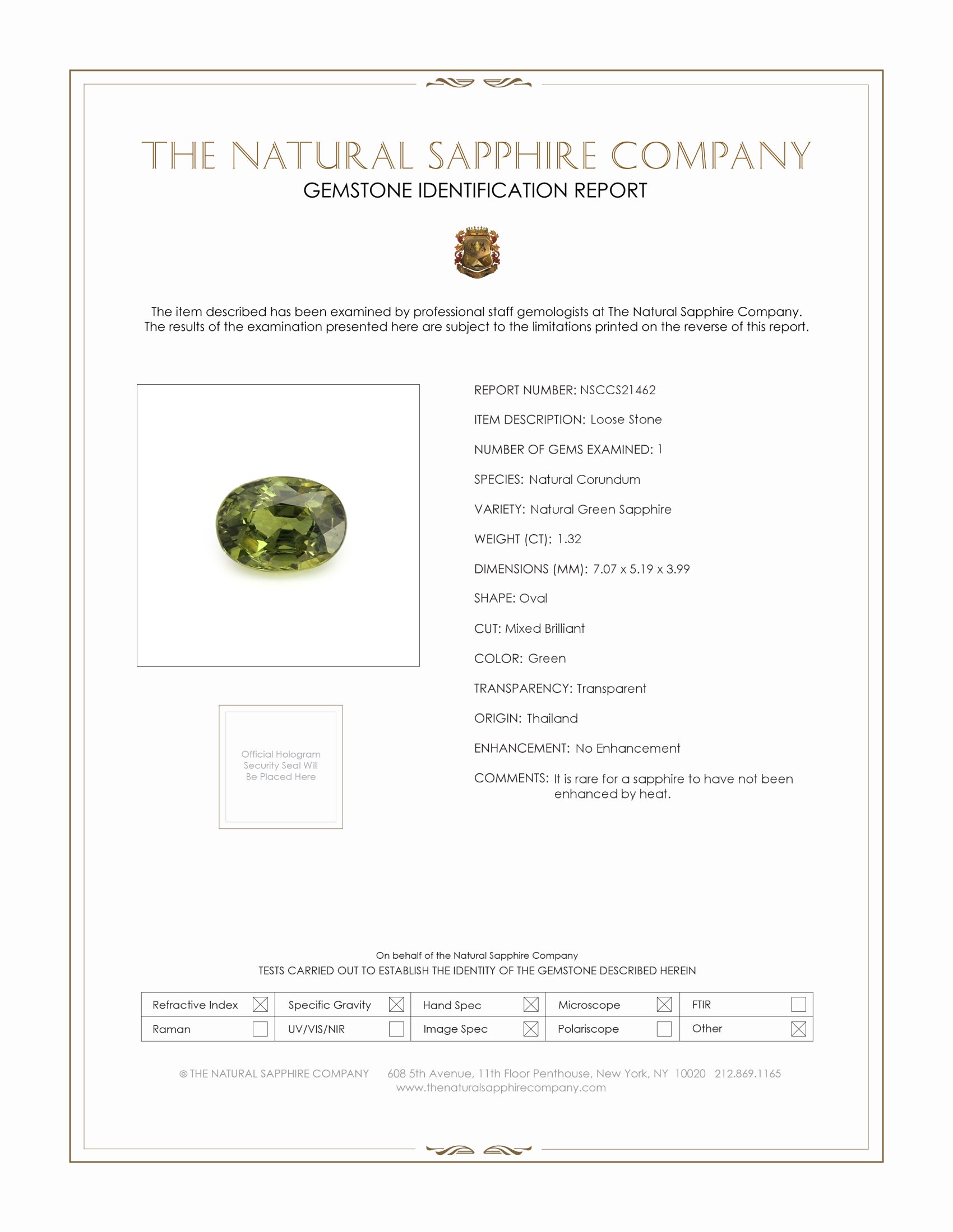 1.32 Ct. Green Sapphire from Thailand