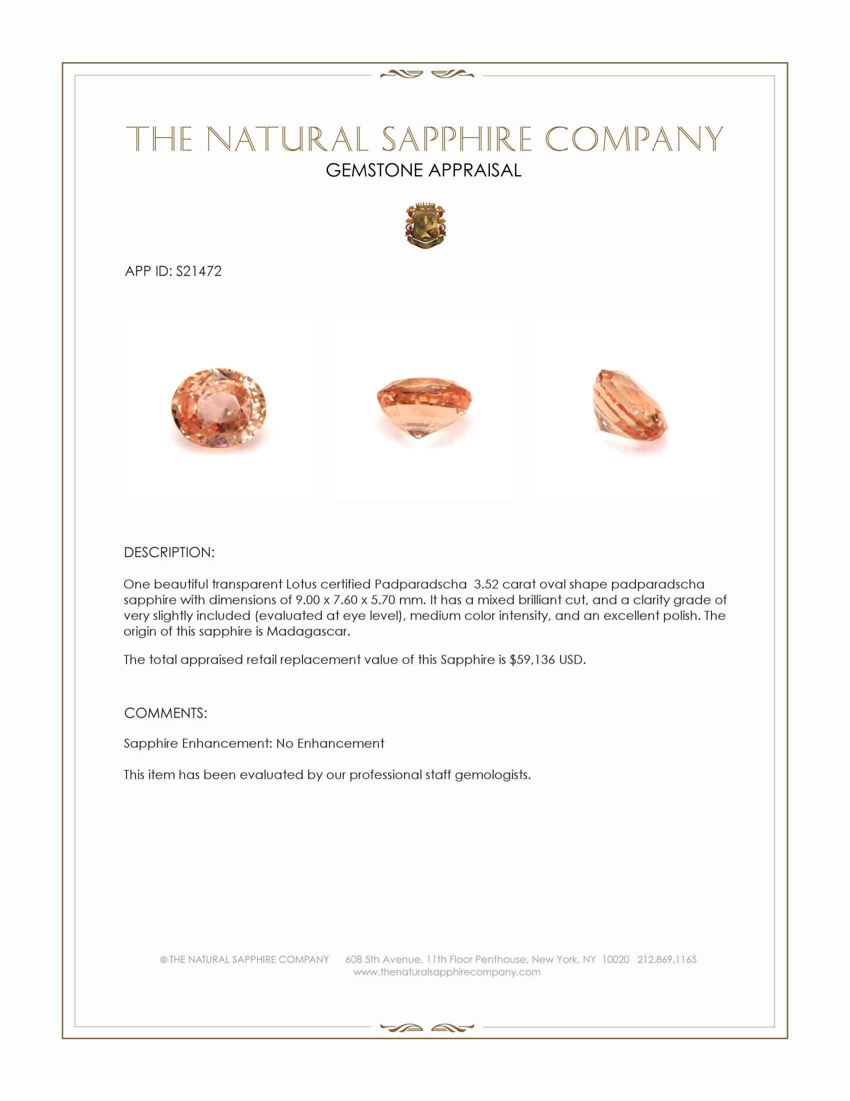 3.52 Ct. Padparadscha Sapphire from Madagascar