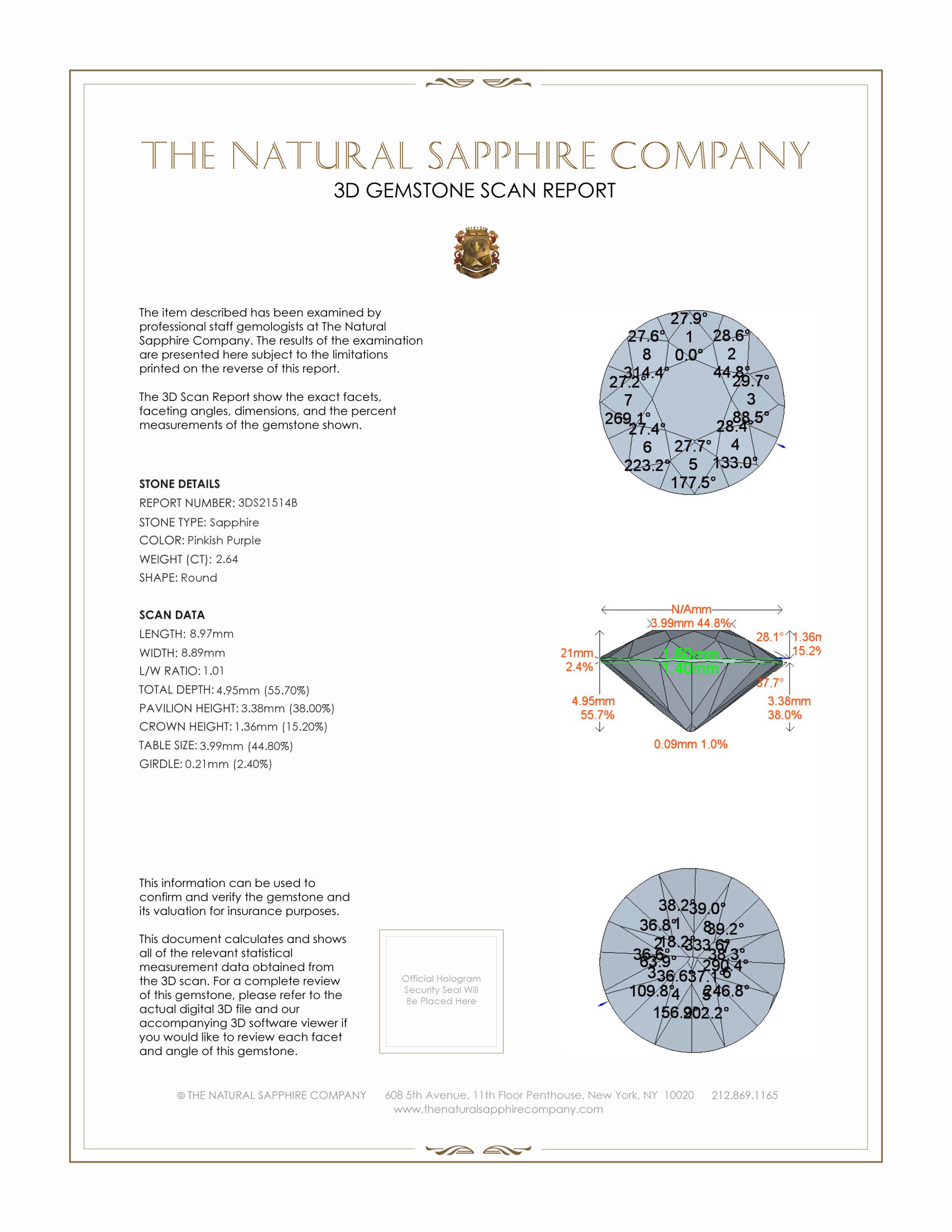 2.64 Ct. Pinkish Purple Sapphire from Ceylon (Sri Lanka)