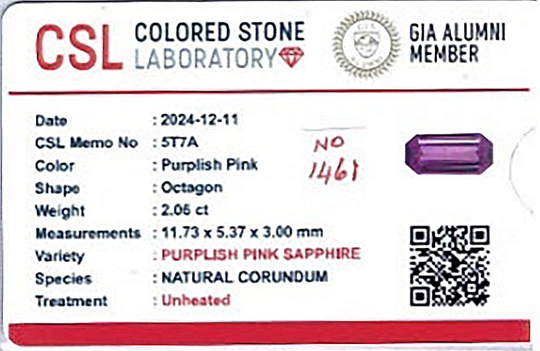 2.06 Ct. Pink Sapphire from Ceylon (Sri Lanka)