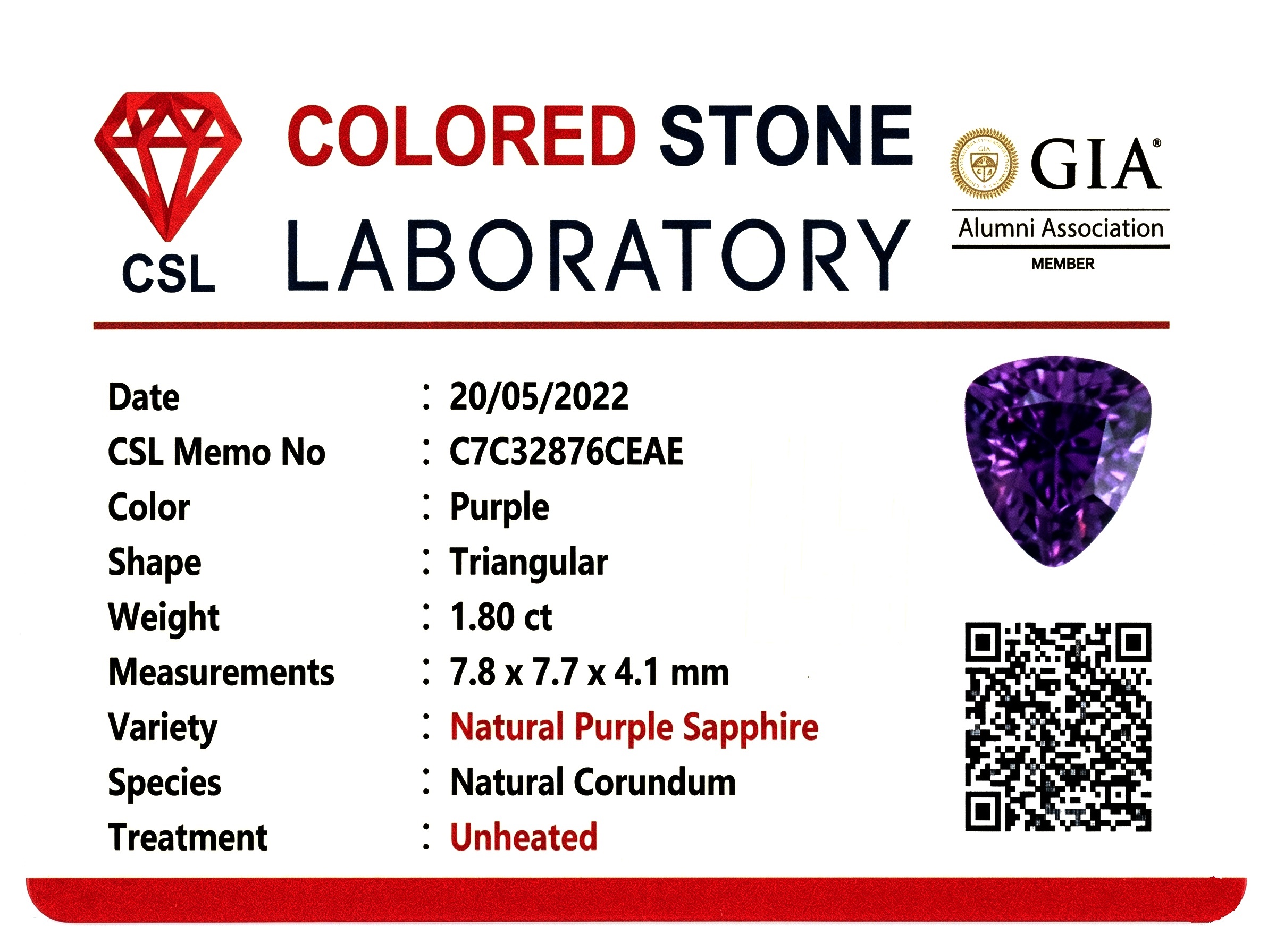 1.80 Ct. Pink Sapphire from Ceylon (Sri Lanka)