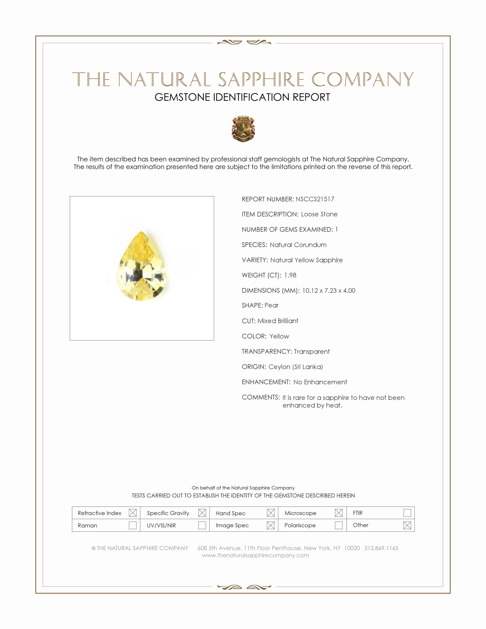1.98 Ct. Yellow Sapphire from Ceylon (Sri Lanka)