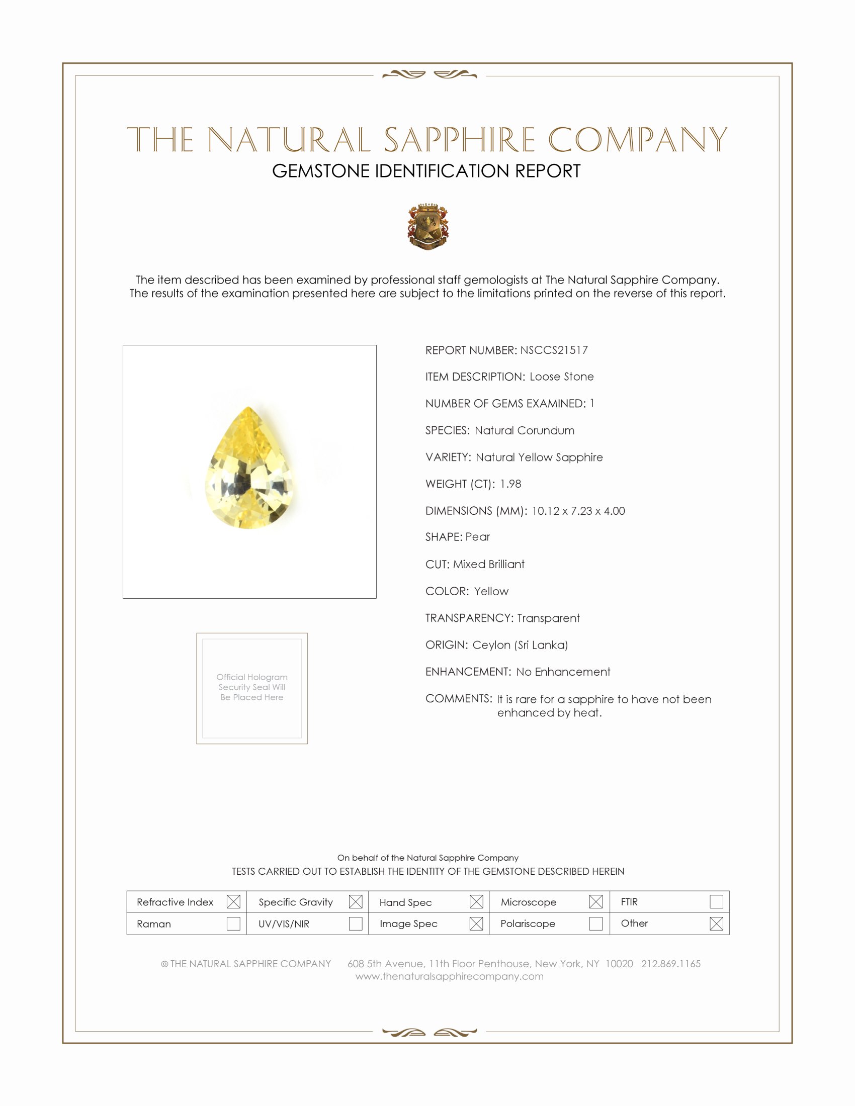 1.98 Ct. Yellow Sapphire from Ceylon (Sri Lanka)