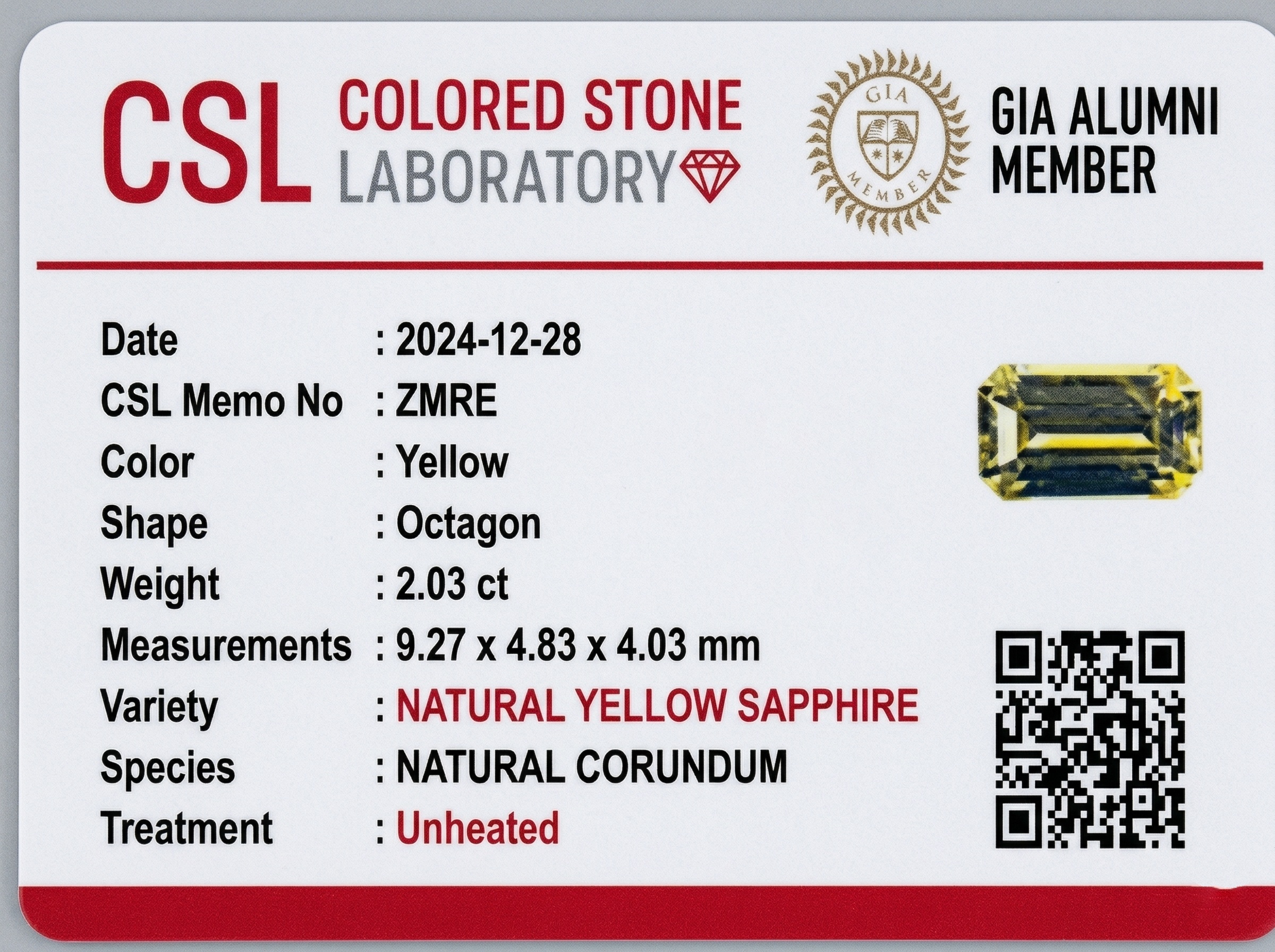 2.03 Ct. Yellow Sapphire from Ceylon (Sri Lanka)