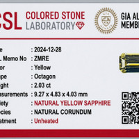 2.03 Ct. Yellow Sapphire from Ceylon (Sri Lanka) Scan Report