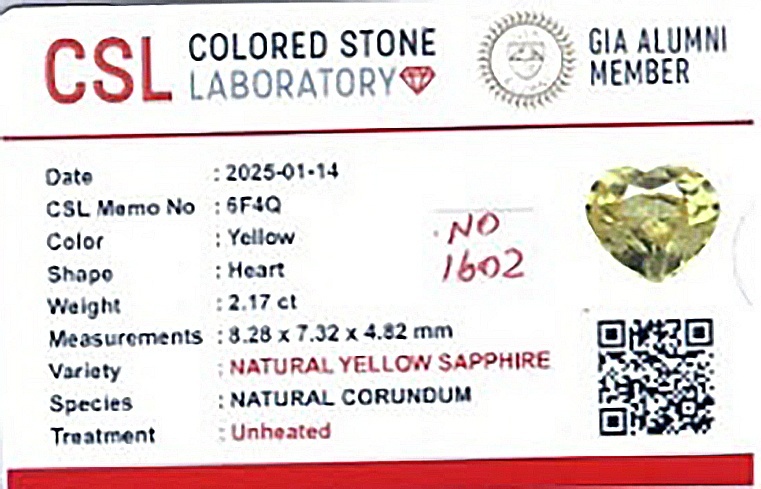 2.17 Ct. Yellow Sapphire from Ceylon (Sri Lanka)