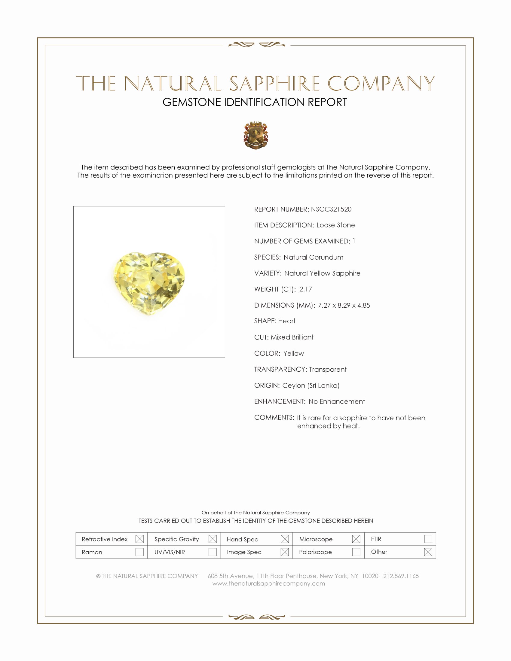2.17 Ct. Yellow Sapphire from Ceylon (Sri Lanka)