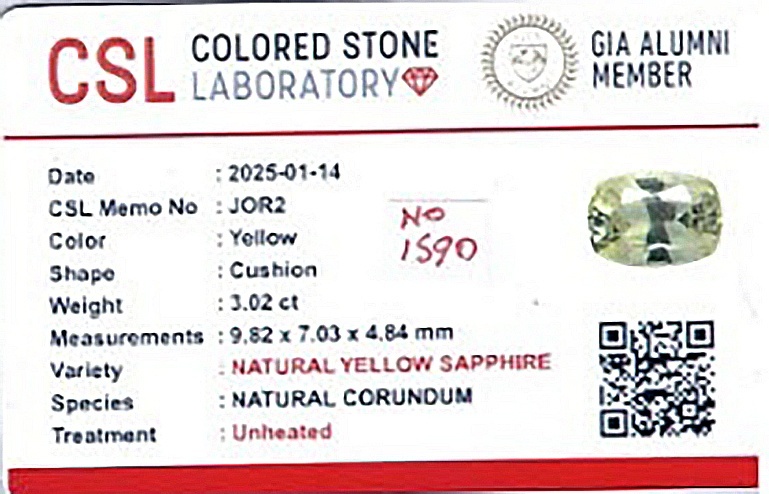 3.02 Ct. Yellow Sapphire from Ceylon (Sri Lanka)