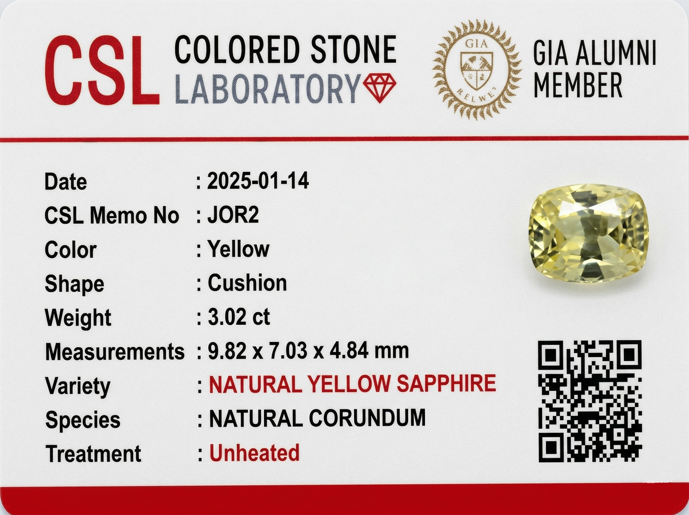 3.02 Ct. Yellow Sapphire from Ceylon (Sri Lanka)