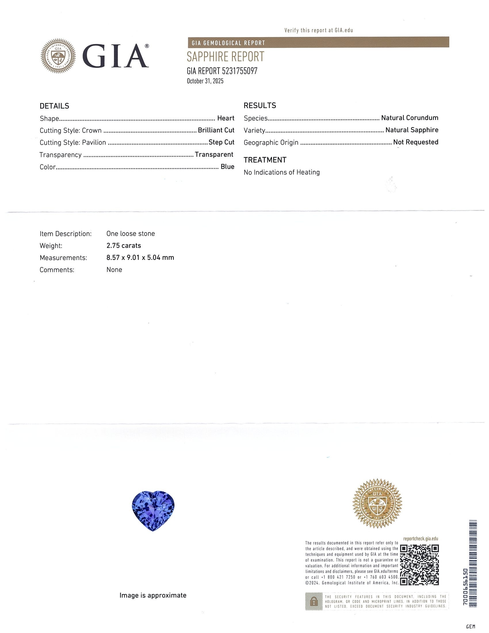 2.75 Ct. Blue Sapphire from Ceylon (Sri Lanka)