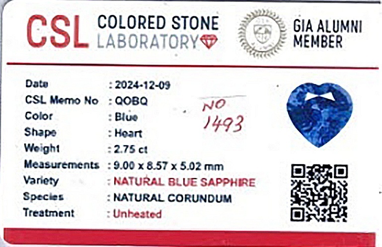 2.75 Ct. Blue Sapphire from Ceylon (Sri Lanka)