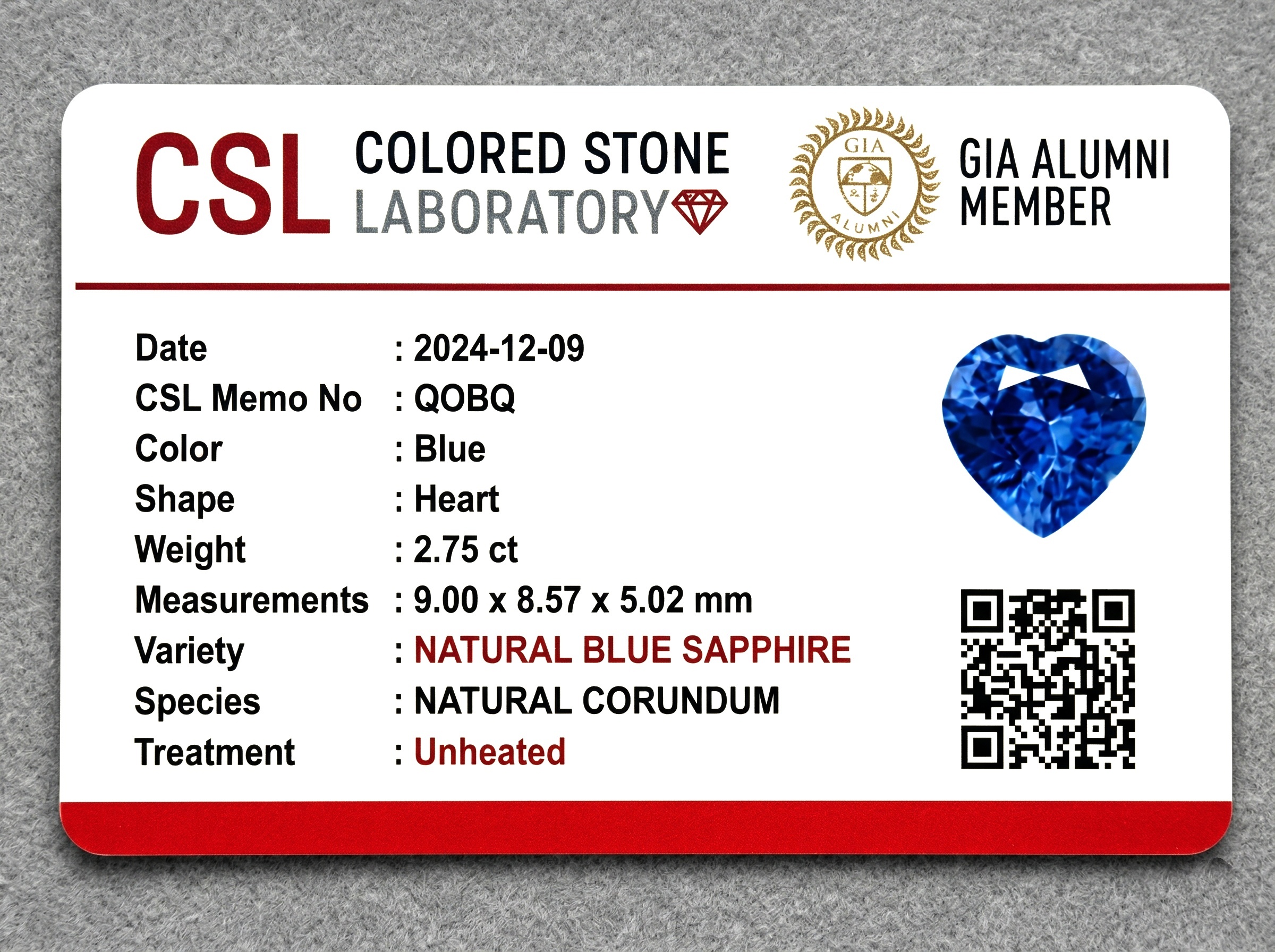 2.75 Ct. Blue Sapphire from Ceylon (Sri Lanka)