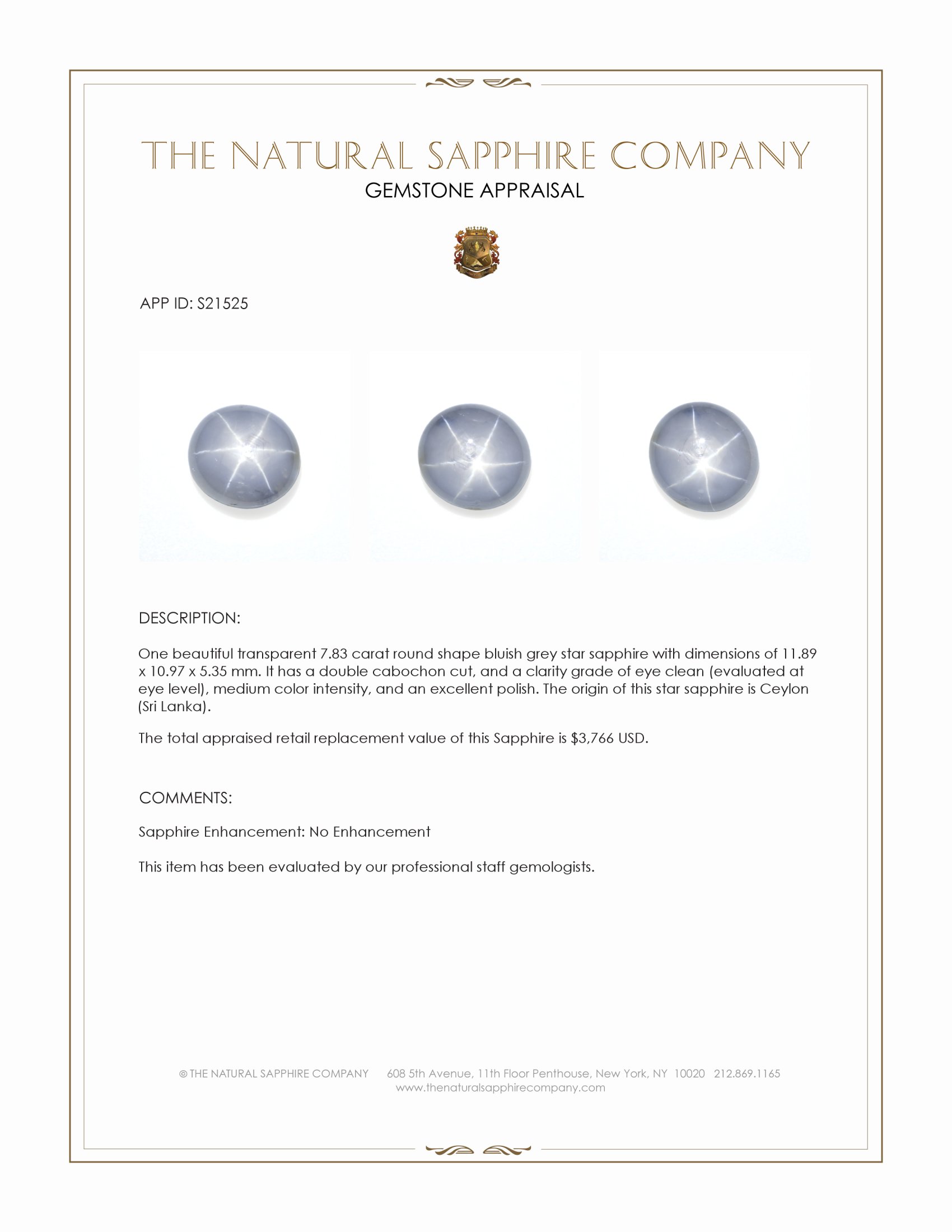 7.83 Ct. Bluish Grey Star Sapphire from Ceylon (Sri Lanka)