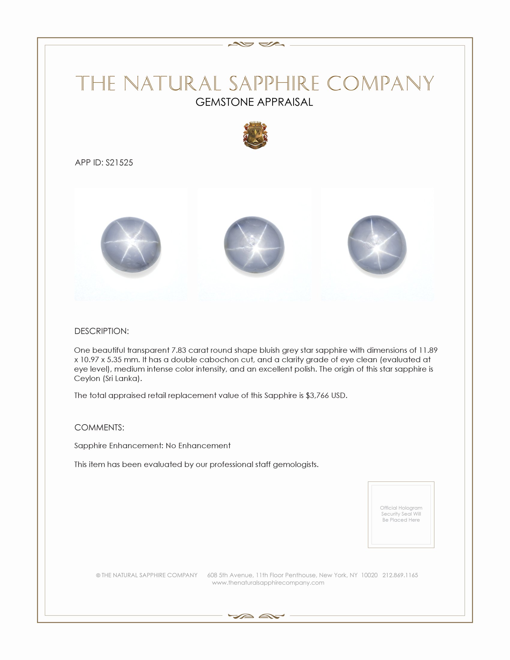 7.83 Ct. Bluish Grey Star Sapphire from Ceylon (Sri Lanka)