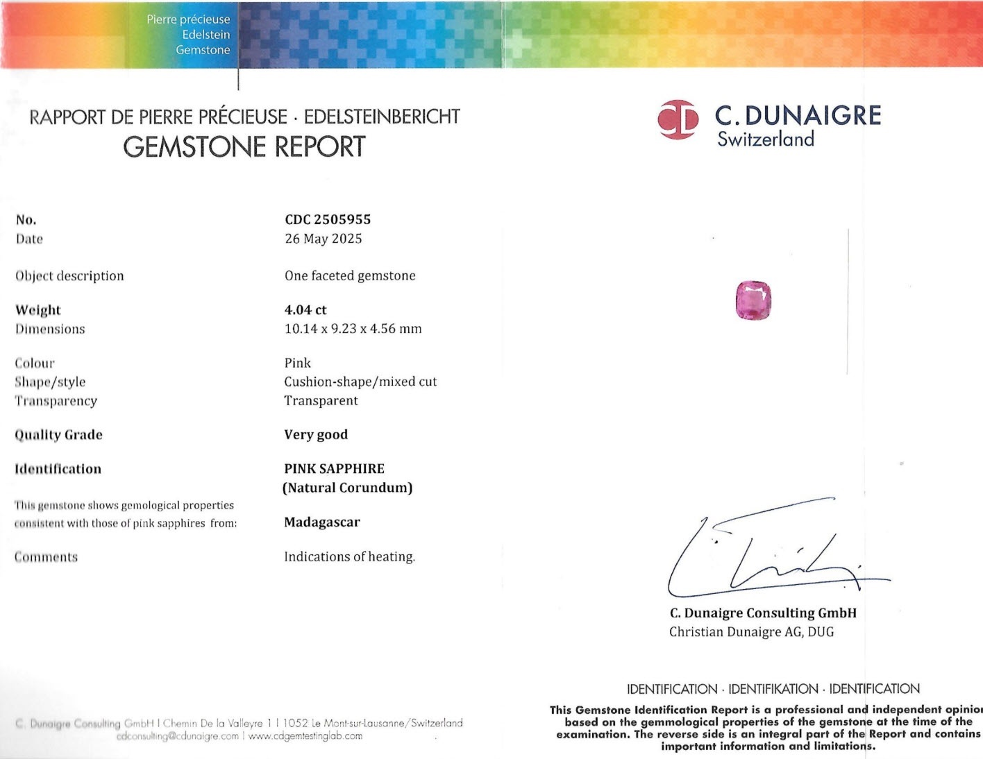 4.04 Ct. Pink Sapphire from Madagascar