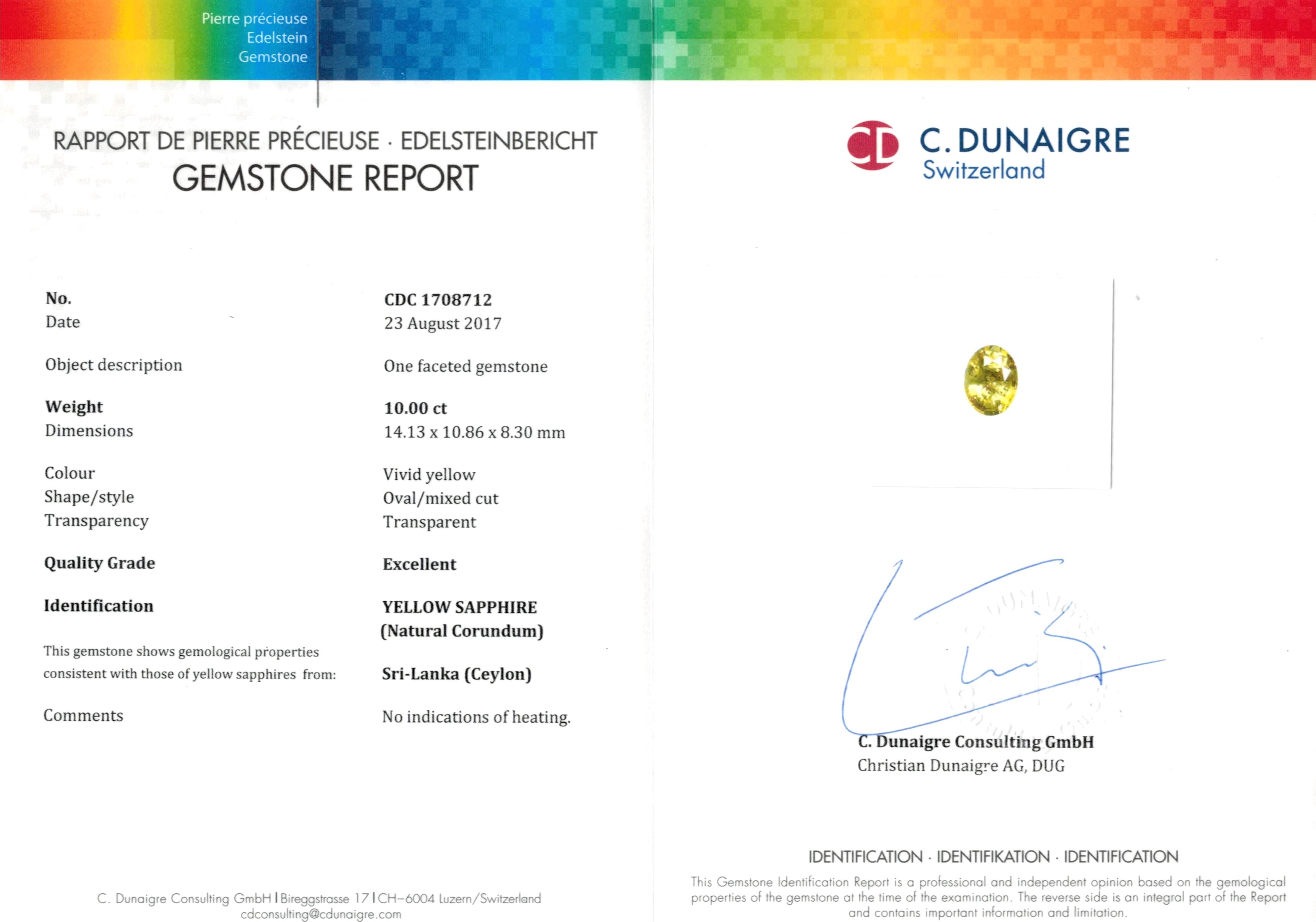 10.00 Ct. Yellow Sapphire from Ceylon (Sri Lanka)