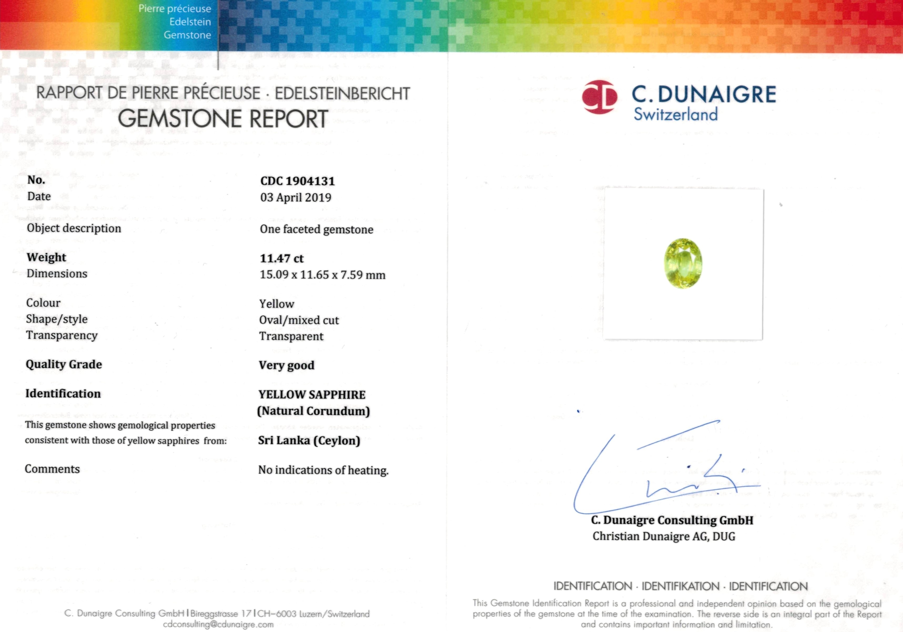 11.47 Ct. Yellow Sapphire from Ceylon (Sri Lanka)