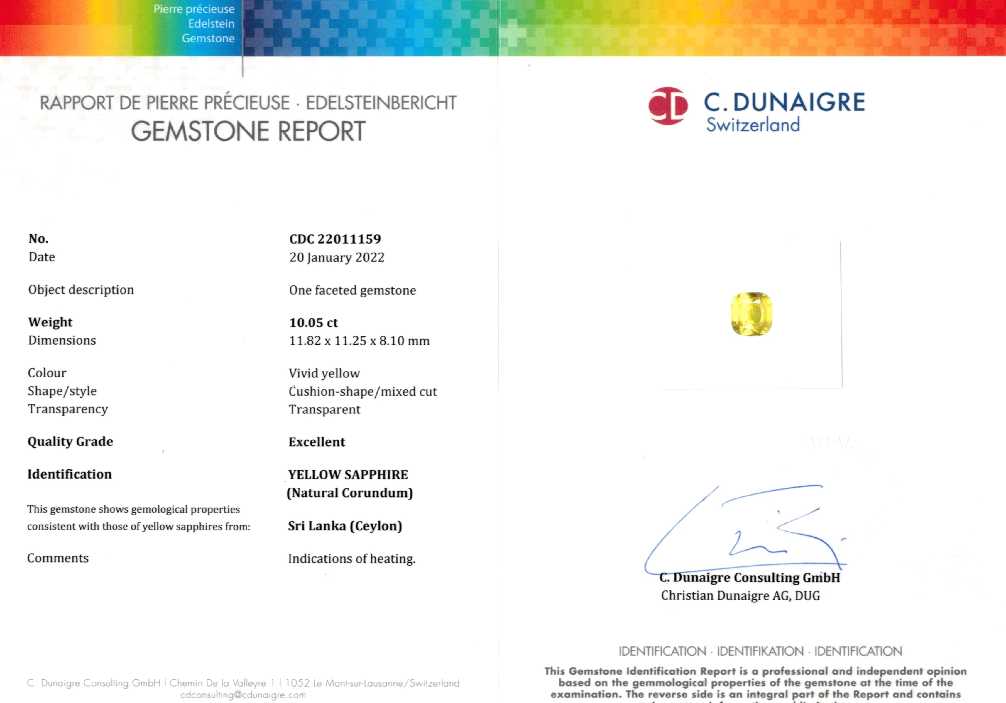 10.05 Ct. Yellow Sapphire from Ceylon (Sri Lanka)