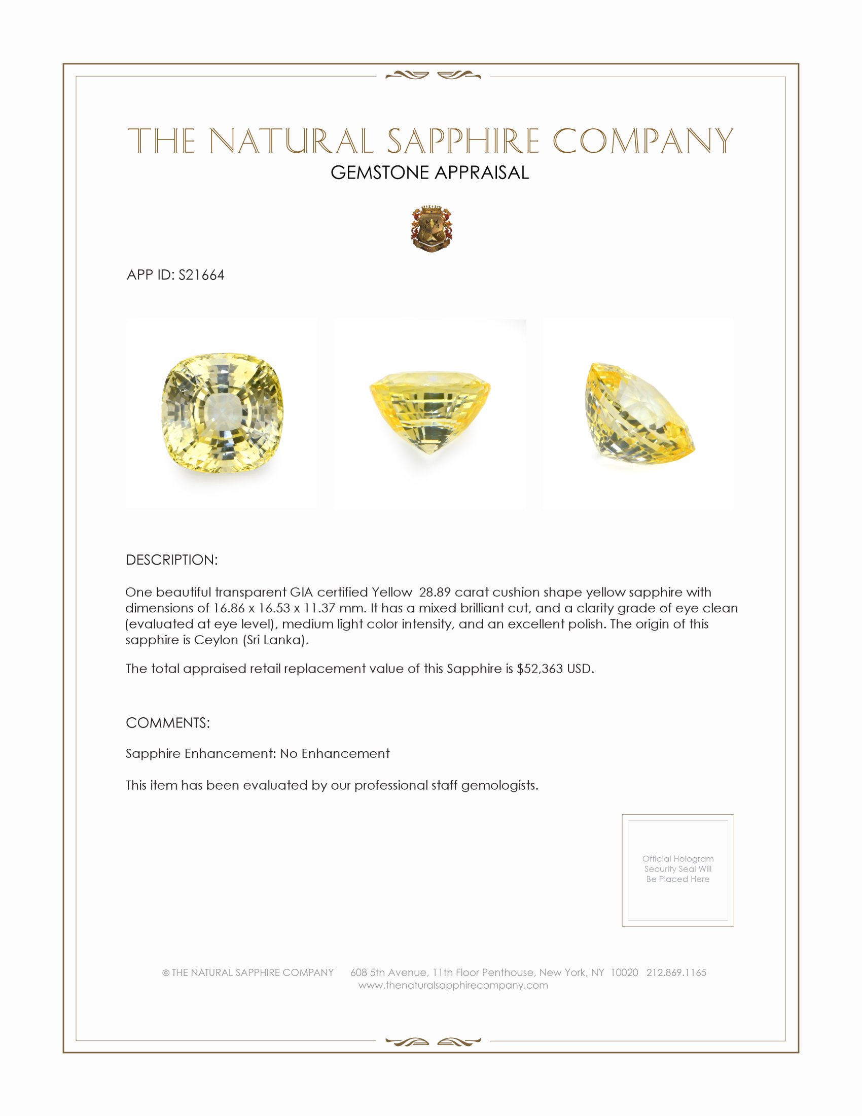 28.89 Ct. Yellow Sapphire from Ceylon (Sri Lanka)