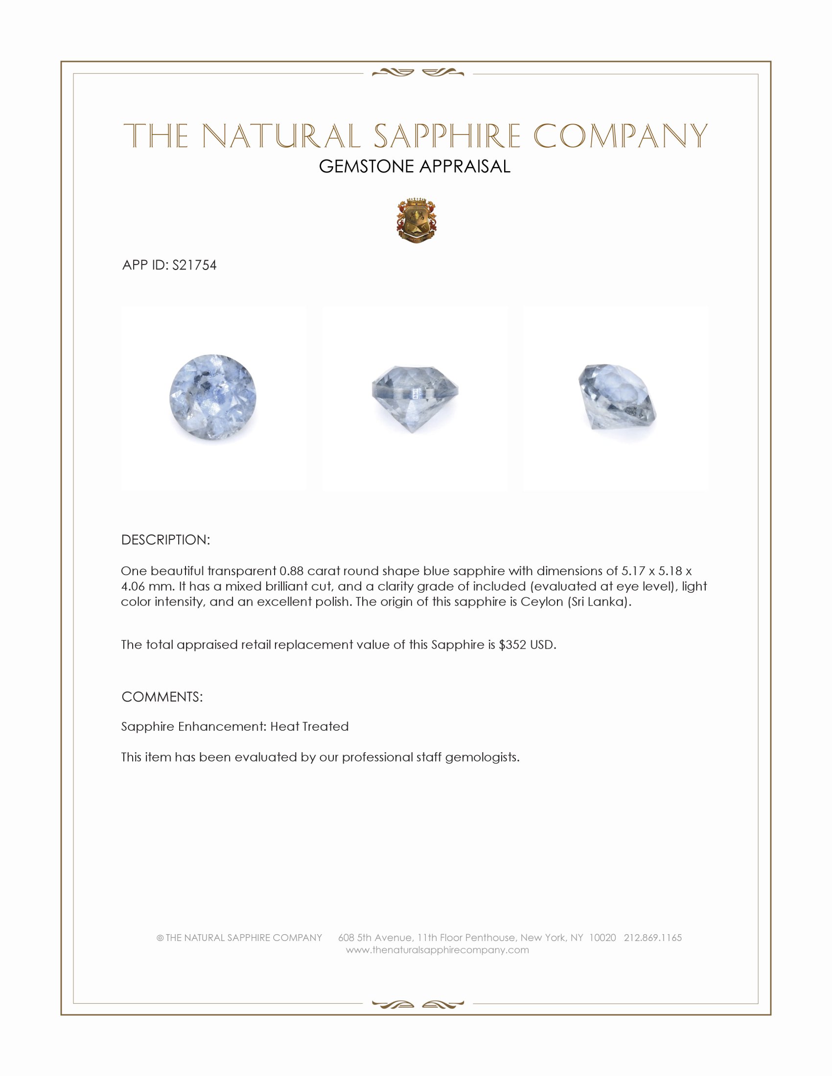 0.88 Ct. Blue Sapphire from Ceylon (Sri Lanka)