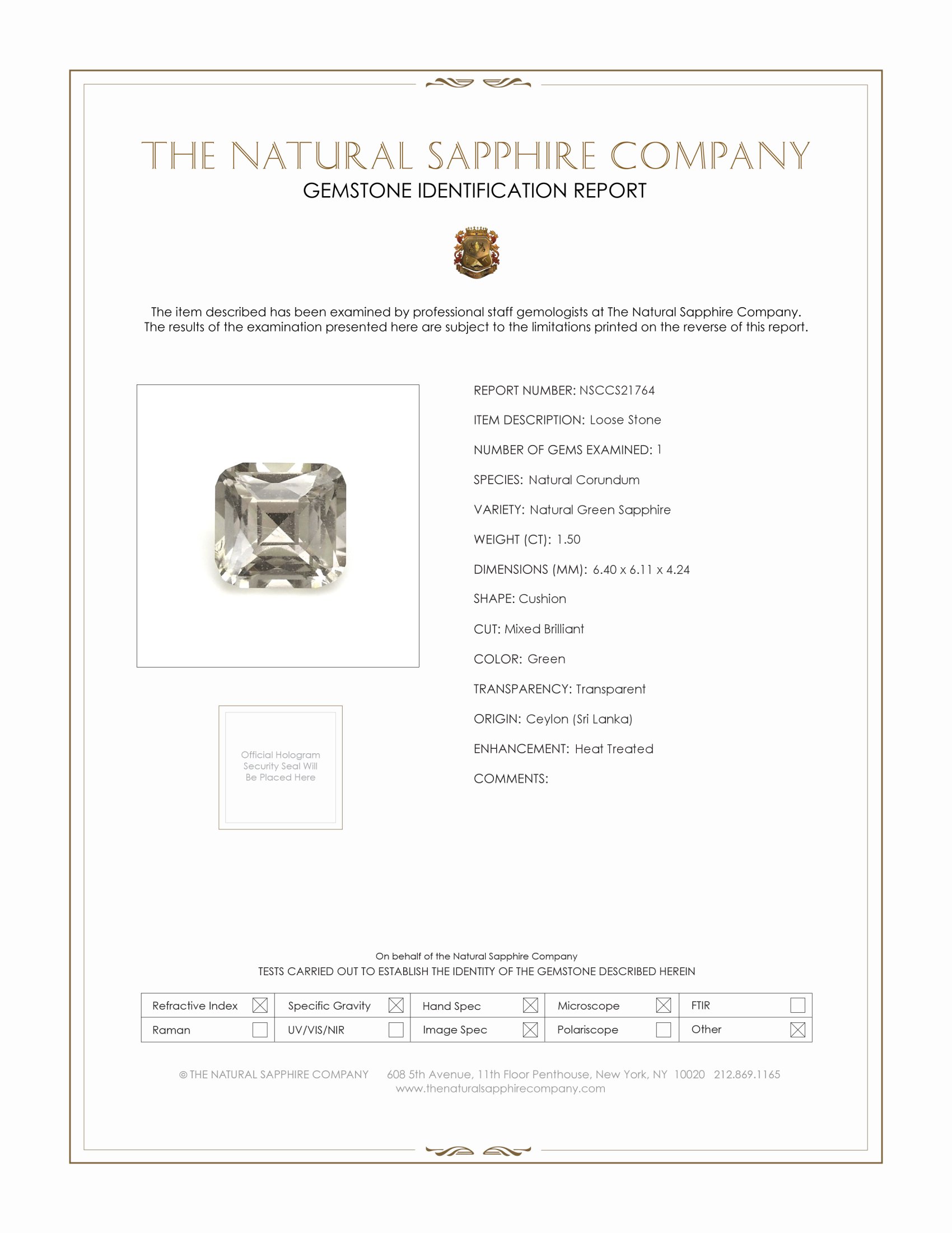 1.50 Ct. Green Sapphire from Ceylon (Sri Lanka)