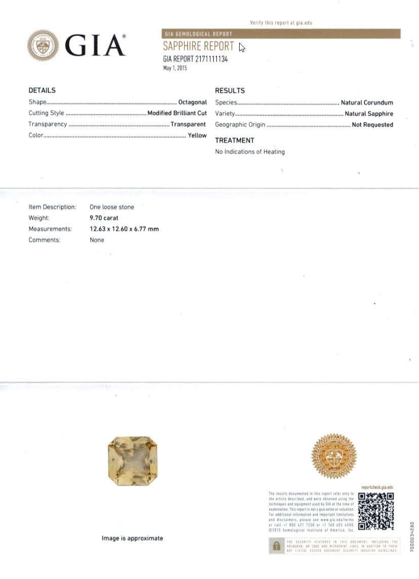 9.70 Ct. Yellow Sapphire from Ceylon (Sri Lanka)