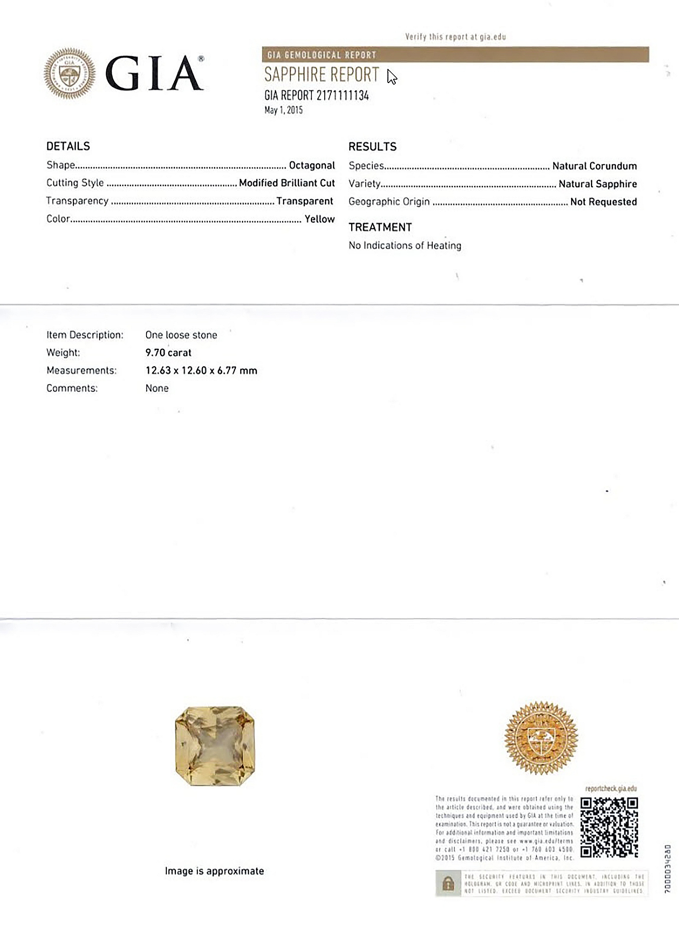 9.70 Ct. Yellow Sapphire from Ceylon (Sri Lanka)