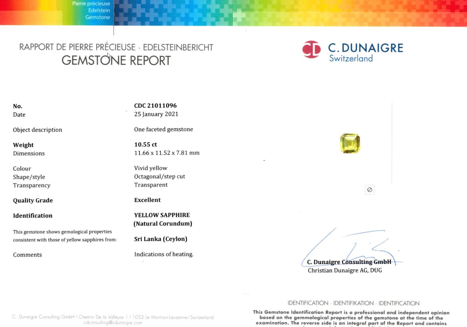 10.55 Ct. Yellow Sapphire from Ceylon (Sri Lanka)