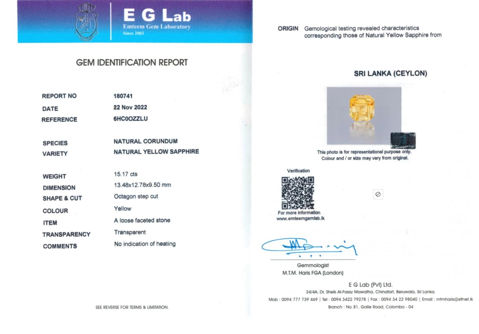 15.17 Ct. Yellow Sapphire from Ceylon (Sri Lanka)