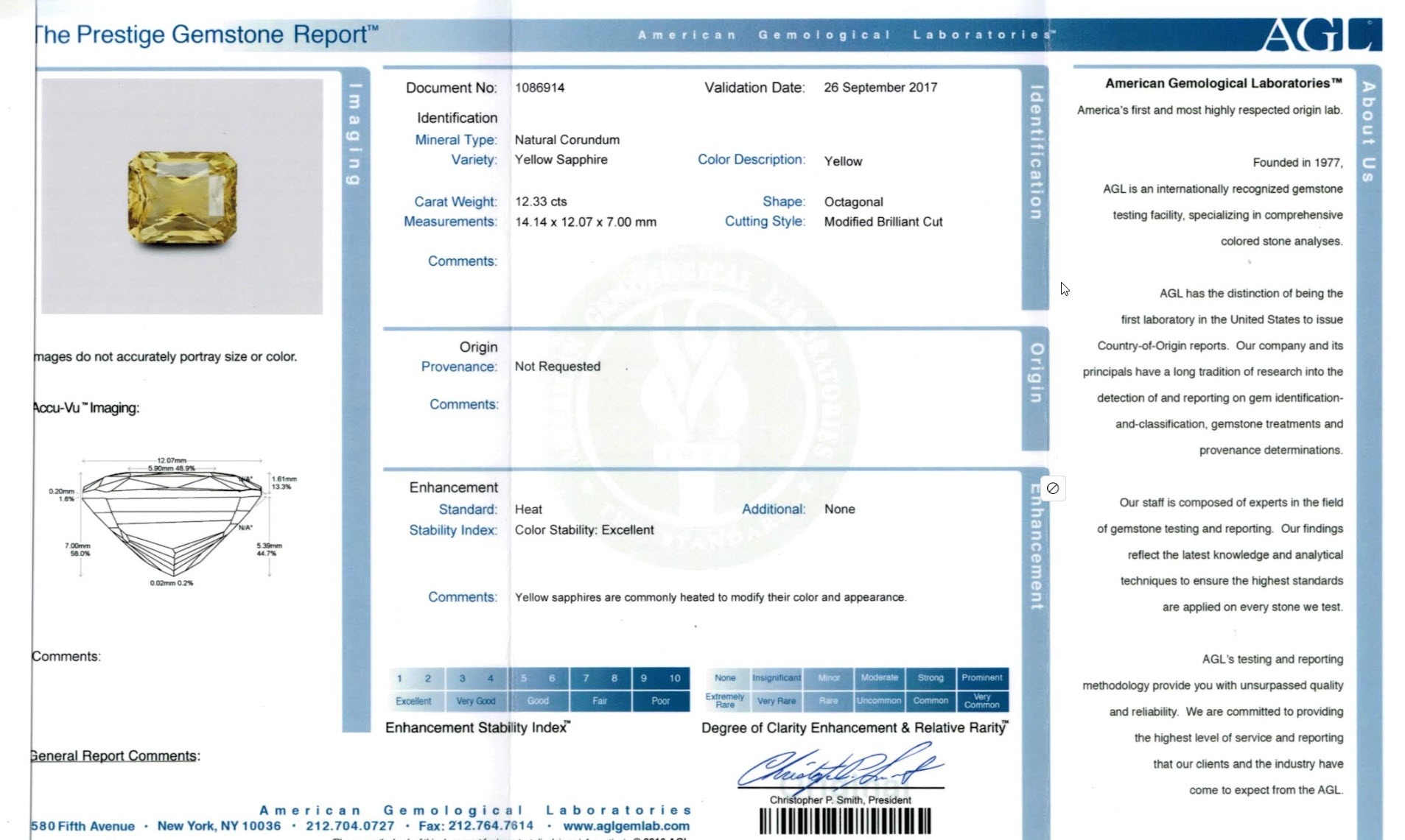 12.33 Ct. Yellow Sapphire from Ceylon (Sri Lanka)