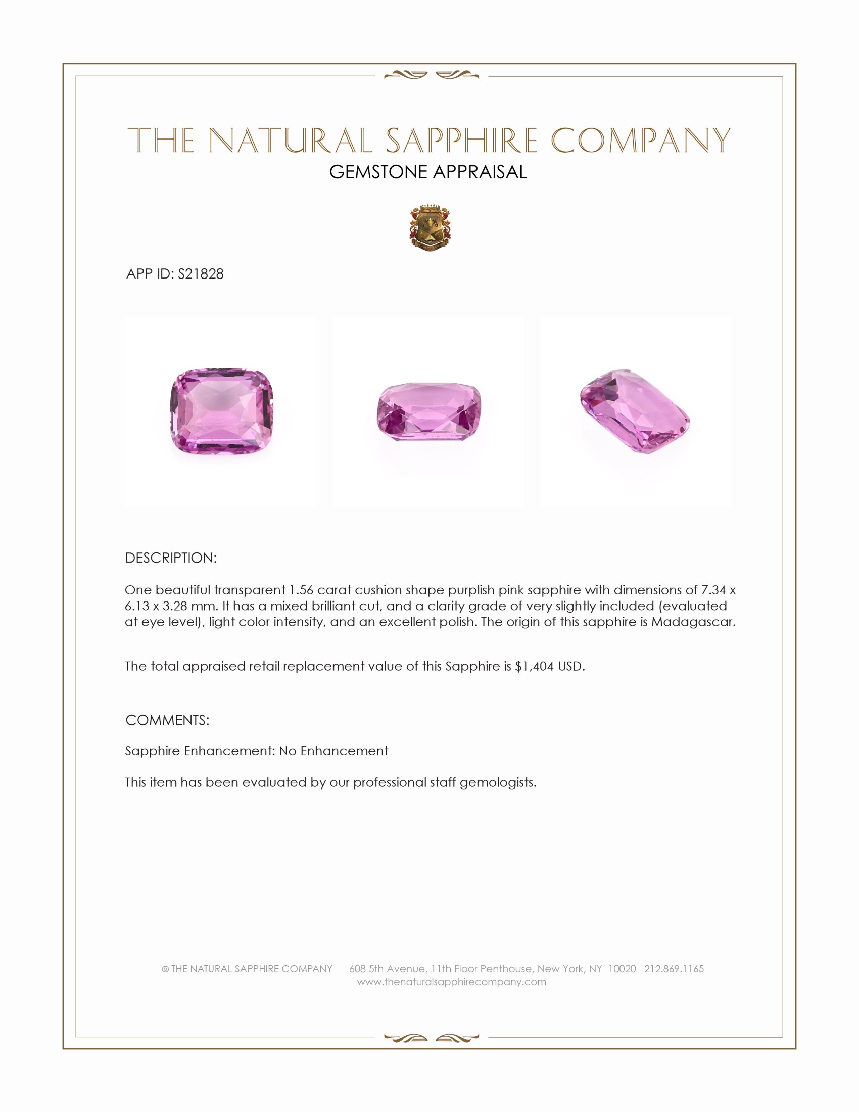 1.56 Ct. Purplish Pink Sapphire from Madagascar