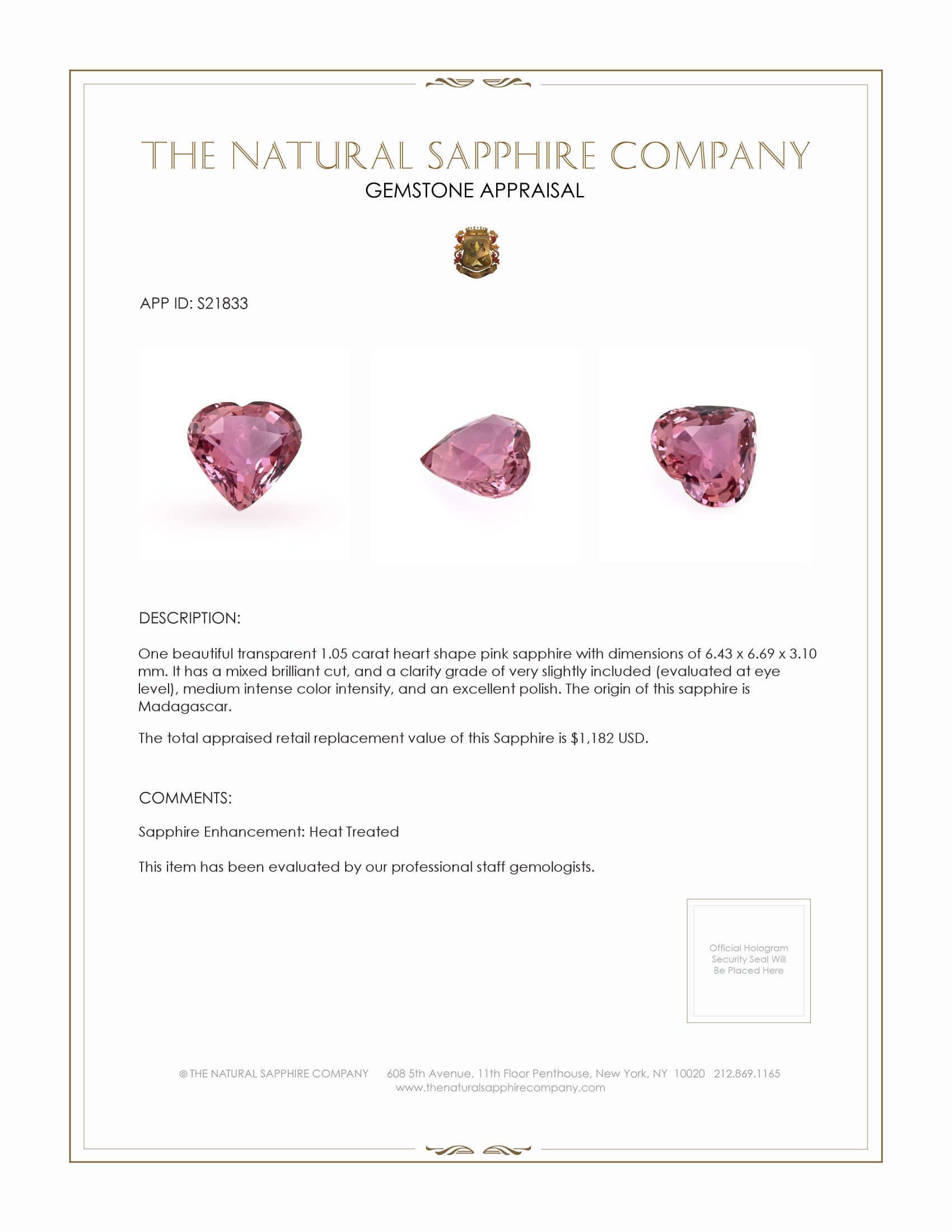 1.05 Ct. Pink Sapphire from Madagascar