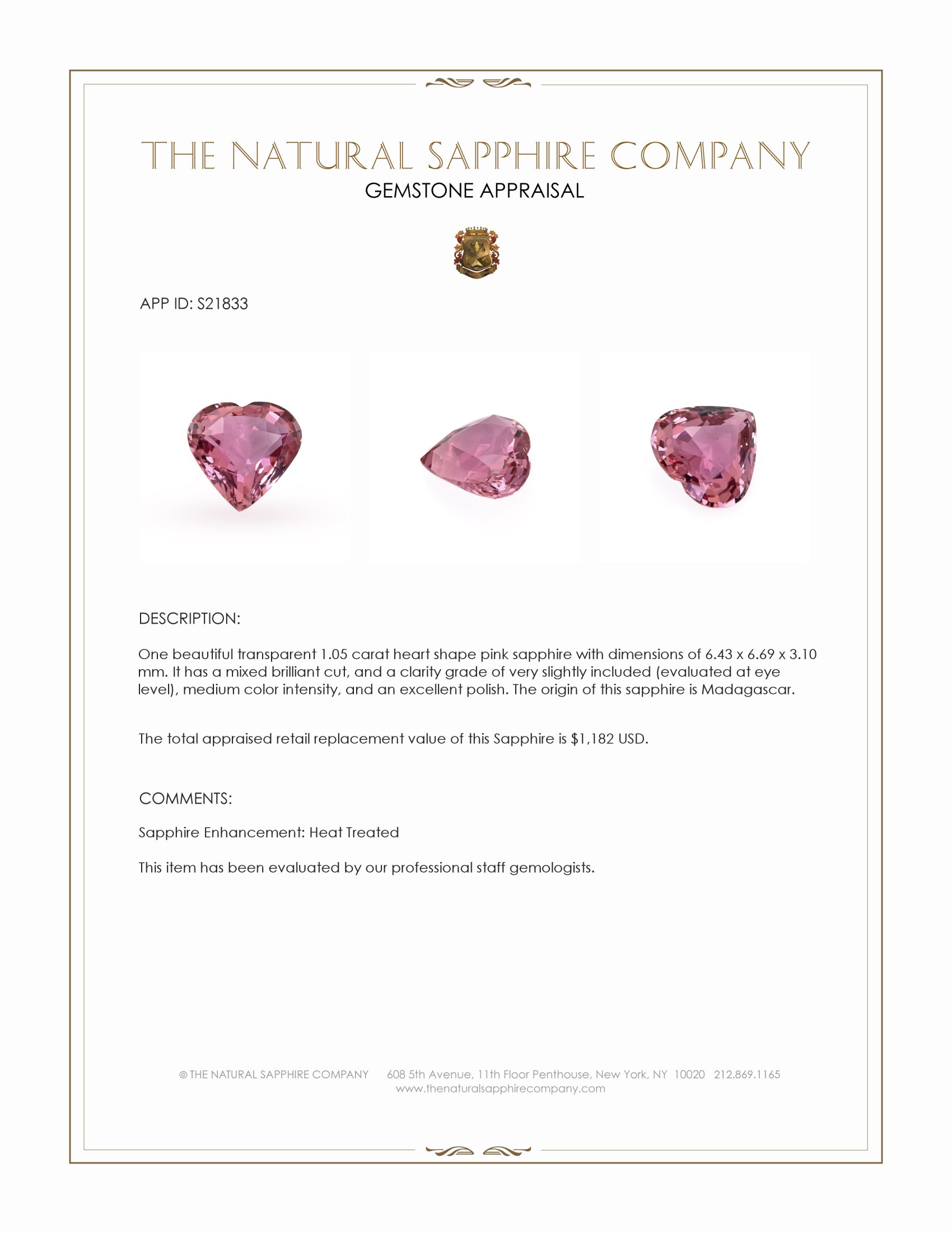 1.05 Ct. Pink Sapphire from Madagascar