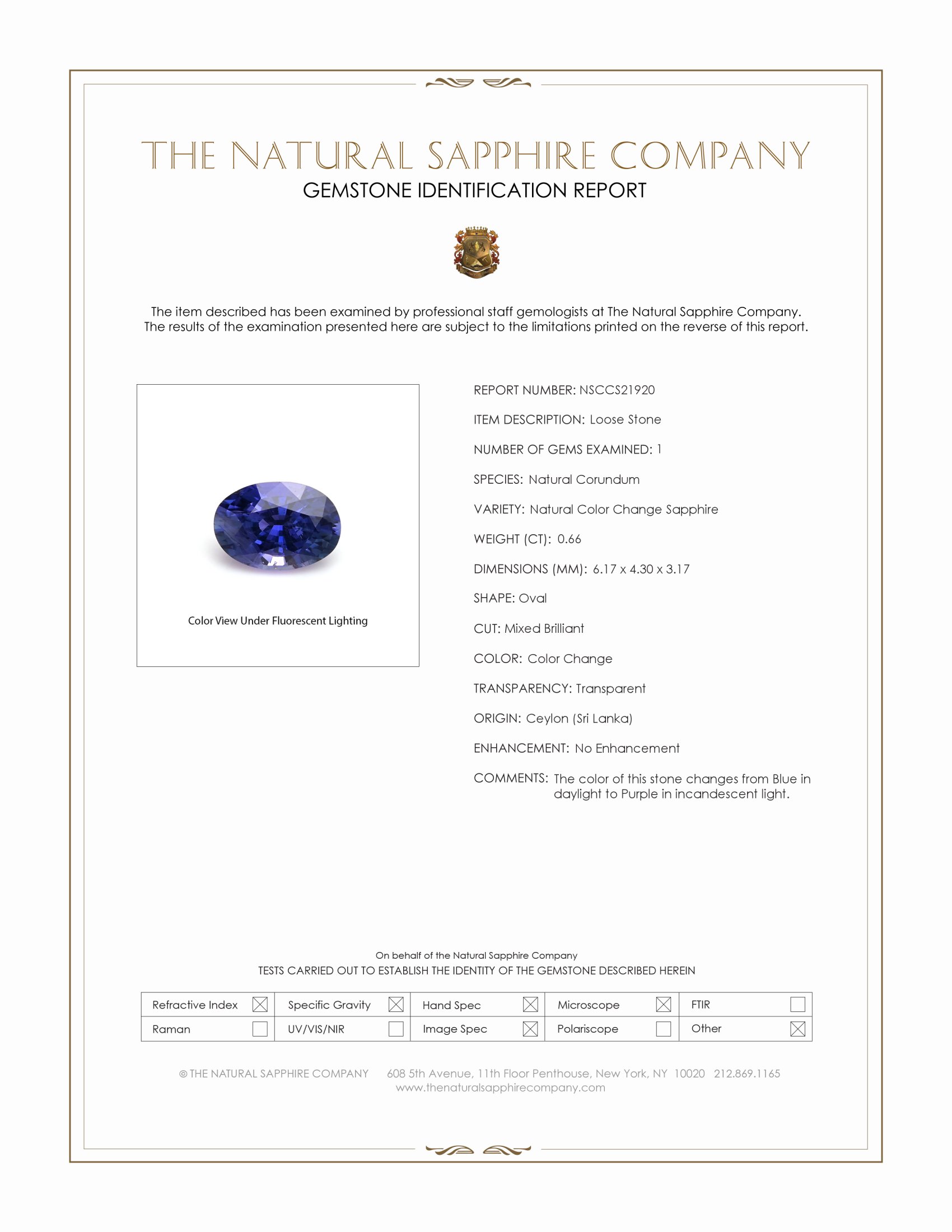0.66 Ct. Color Change Sapphire from Ceylon (Sri Lanka)