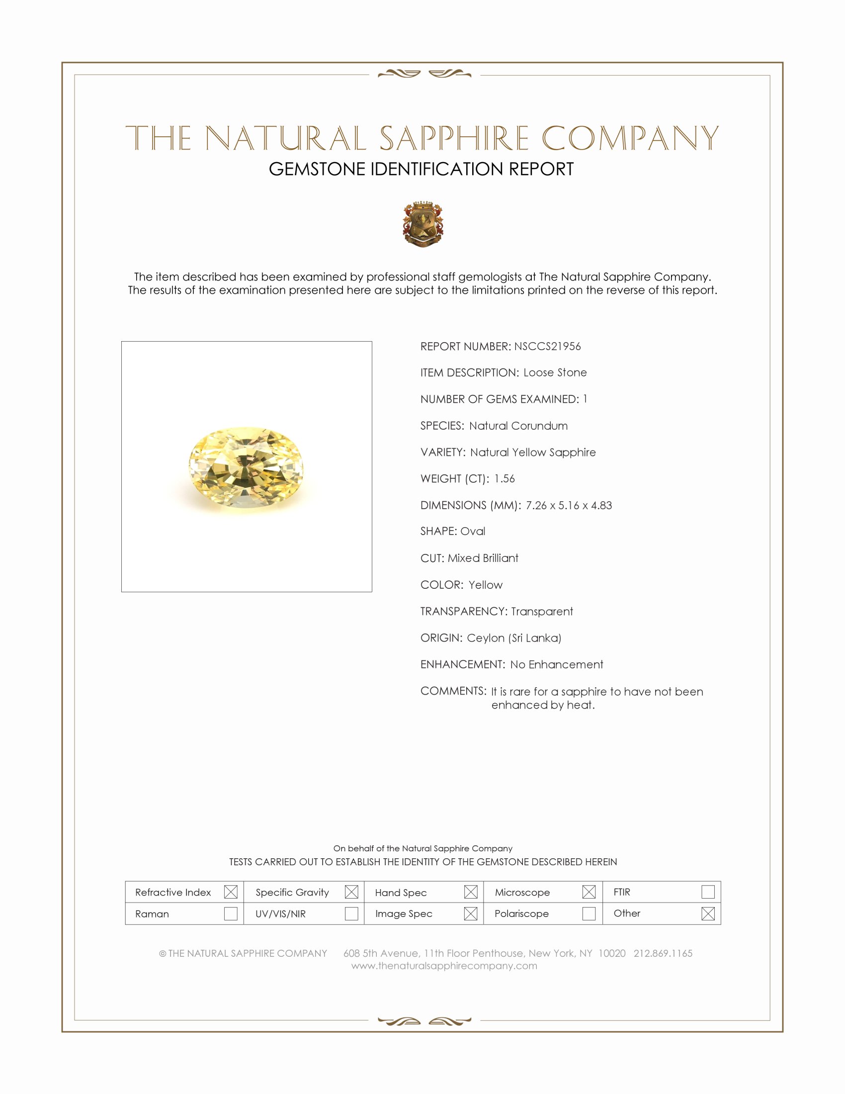 1.56 Ct. Yellow Sapphire from Ceylon (Sri Lanka)