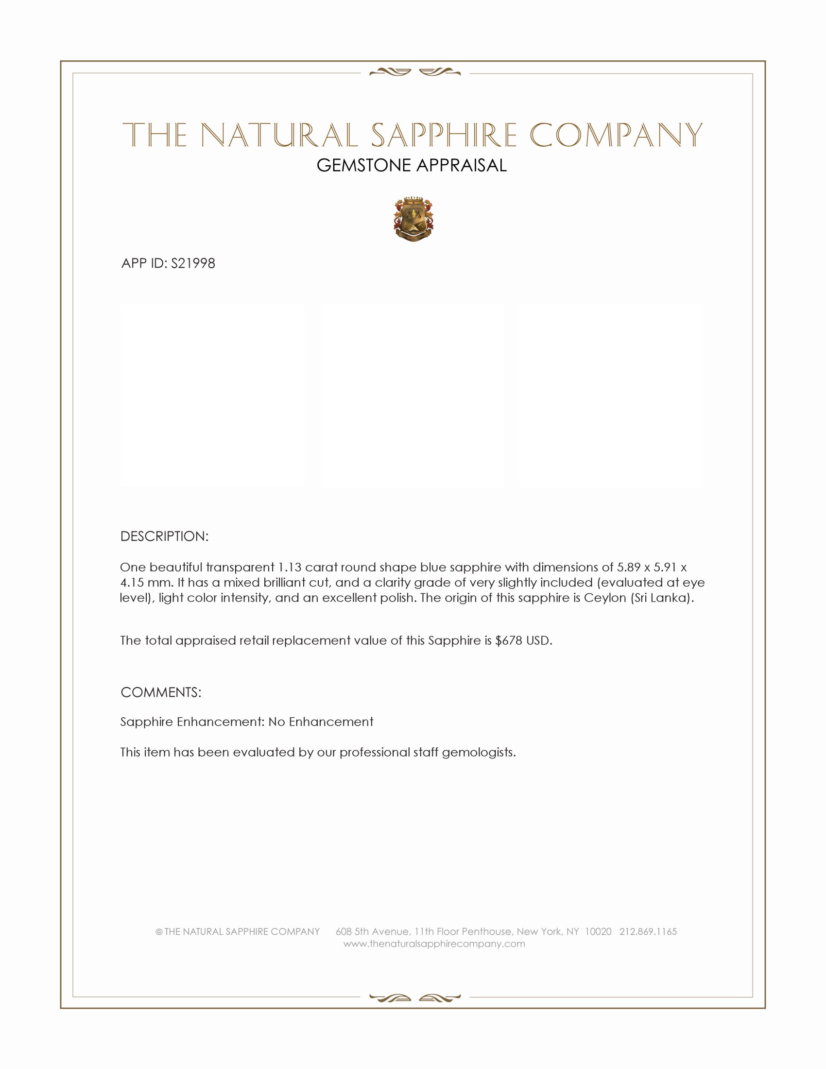 1.13 Ct. Blue Sapphire from Ceylon (Sri Lanka)