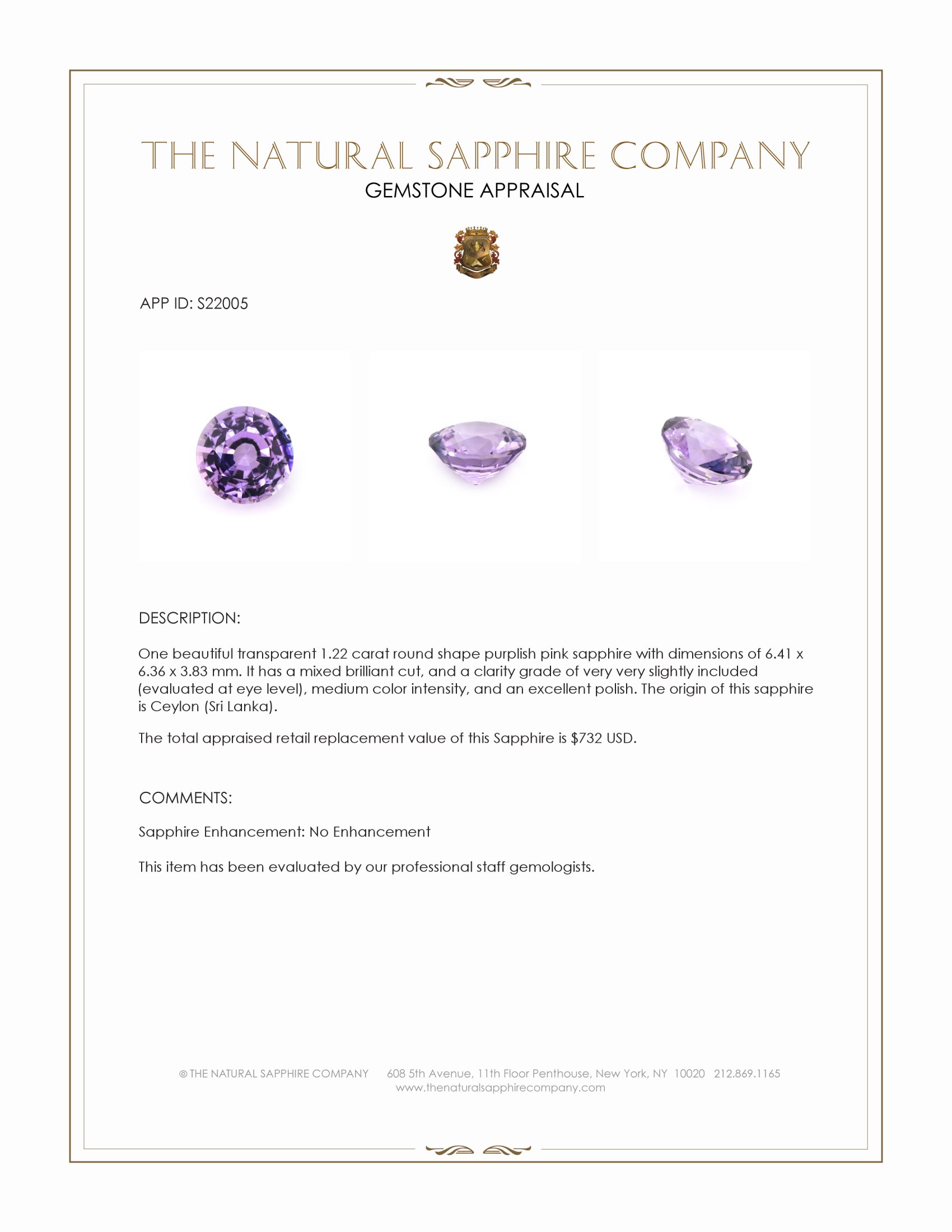 1.22 Ct. Purplish Pink Sapphire from Ceylon (Sri Lanka)
